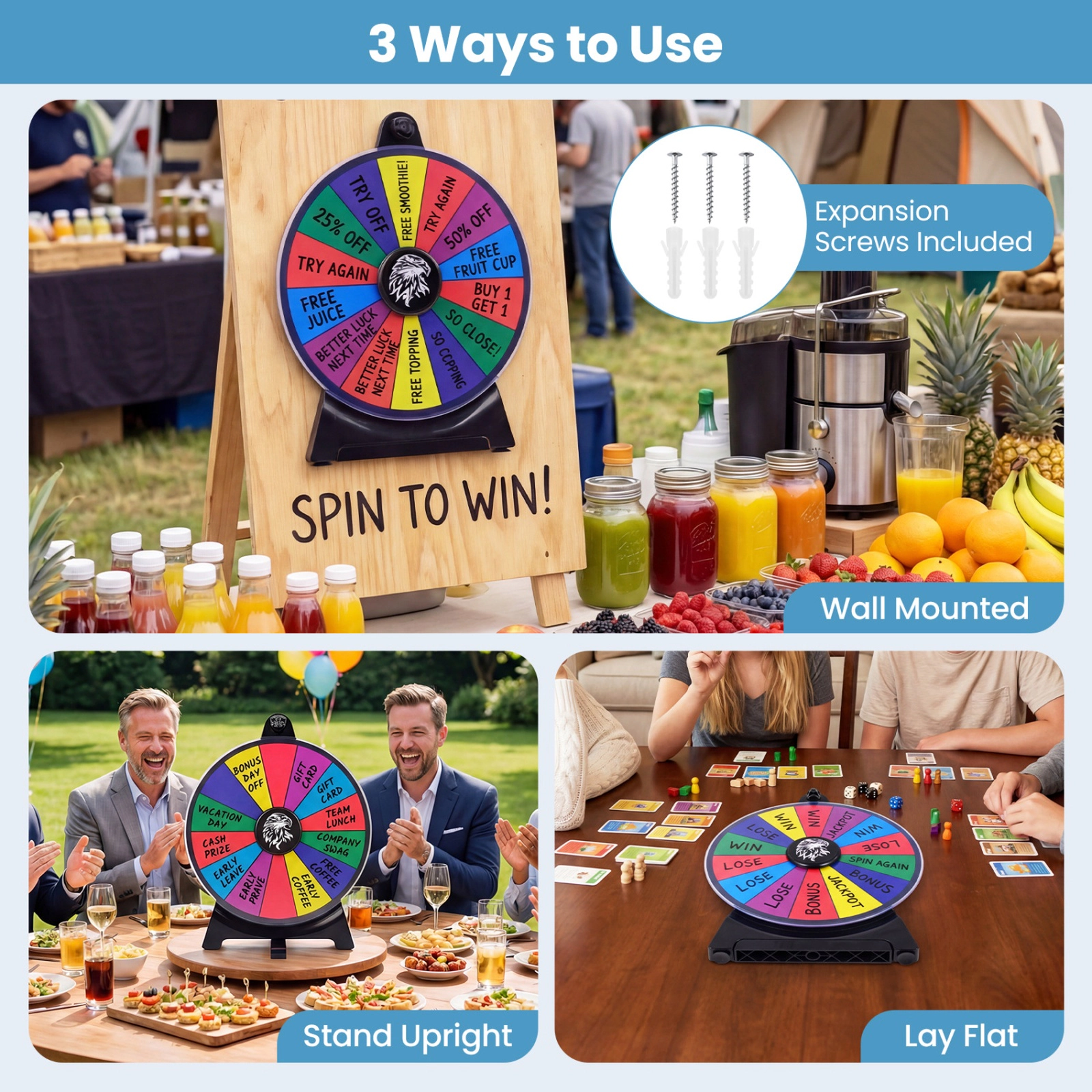 SUGIFT 12-in 14-Slot Wall Mounted Spin Prize Wheel with Swivel Base Wiping Cloth and 2 Blackboard Markers