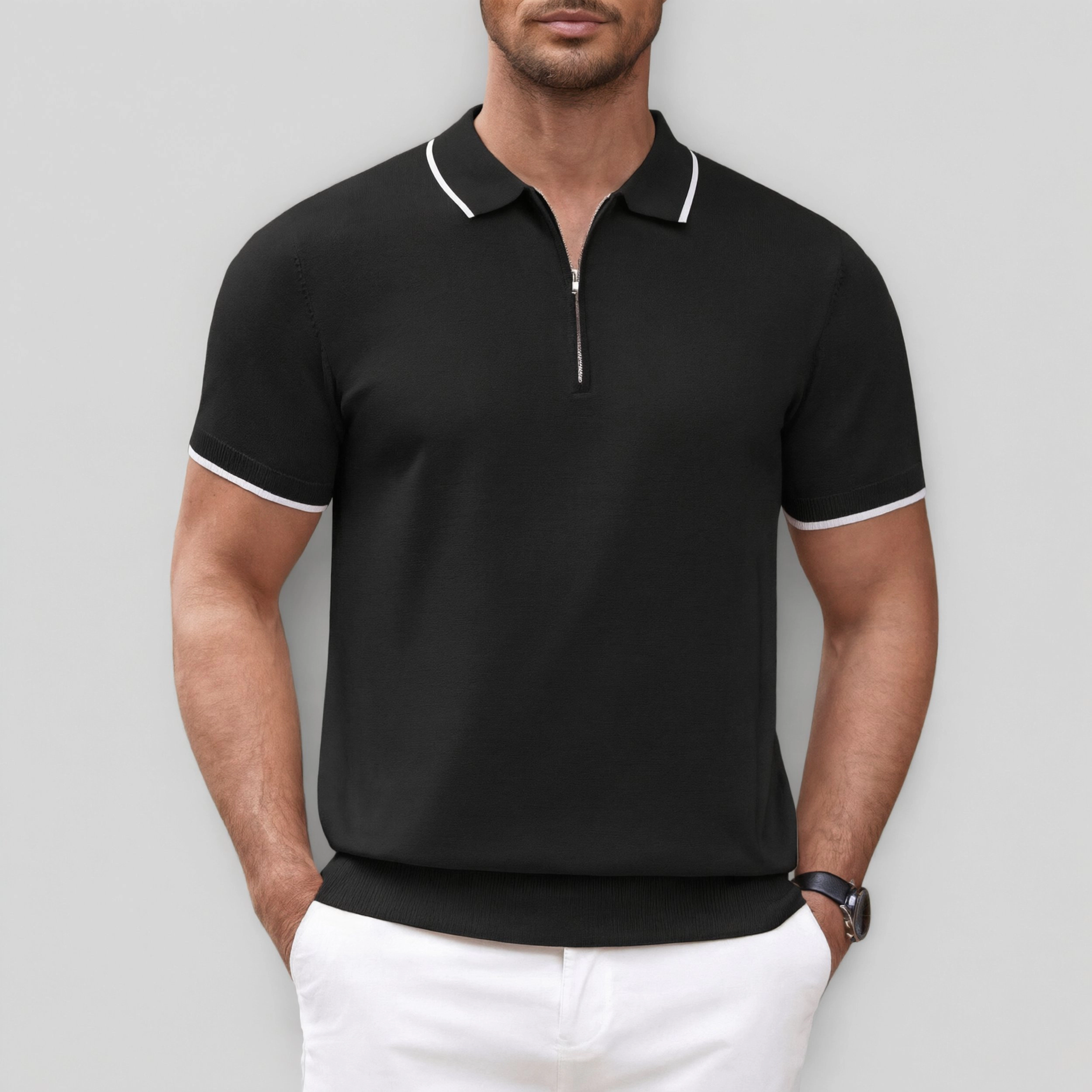 COOFANDY Short Sleeve Polo Shirts Summer Half Zip Collar Ribbed Casual Tops