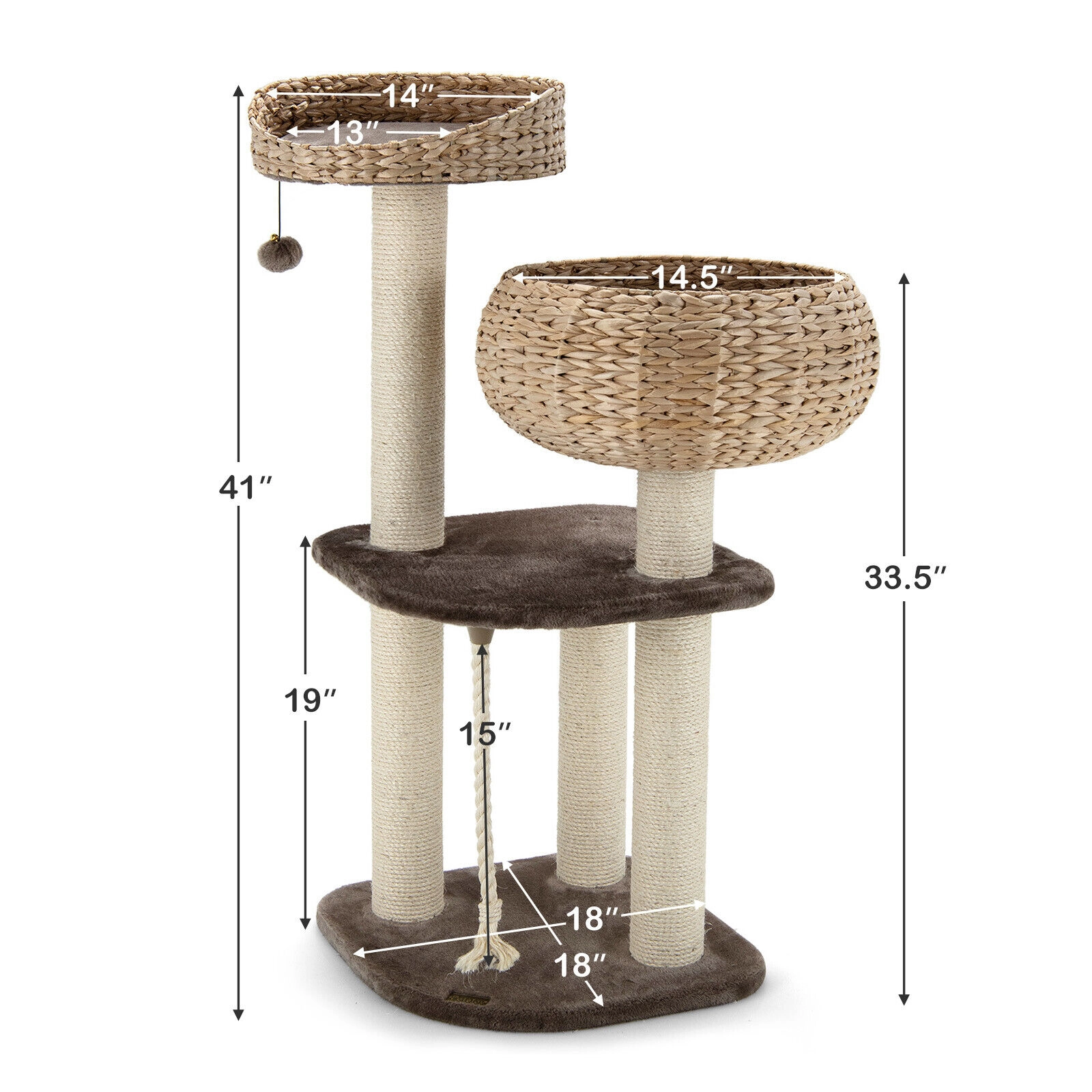 SUGIFT 41-in Rattan Cat Tree with Napping Perch 22-lb Capacity 41-in Tall Cat Furniture As Picture Shows Brown