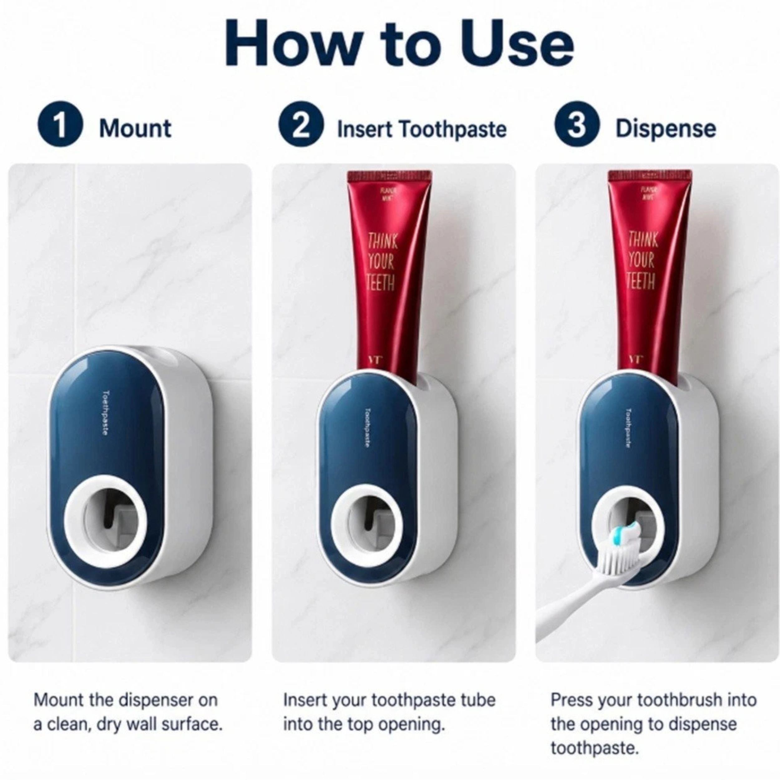 Home Collection Wall Mounted Automatic Toothpaste Dispenser Hands-Free No-Drill Holder