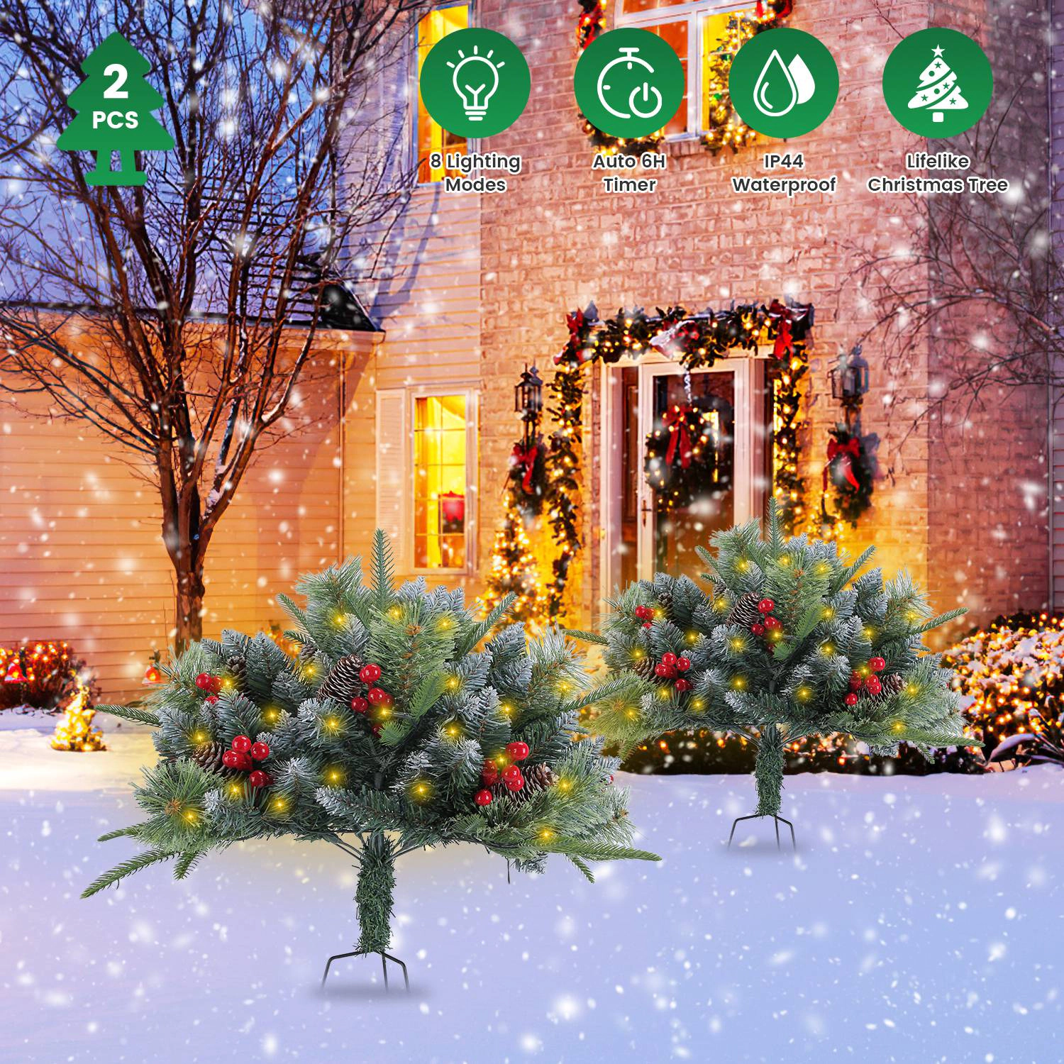 GBruno 2-Pc Lighted Christmas Tree Urn Filler