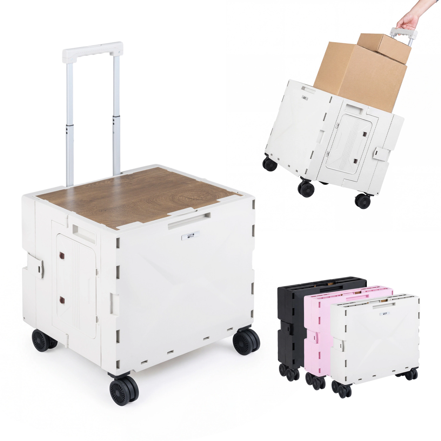 LJG Foldable Utility Cart on 4 Rotate Wheels with Cup Holder