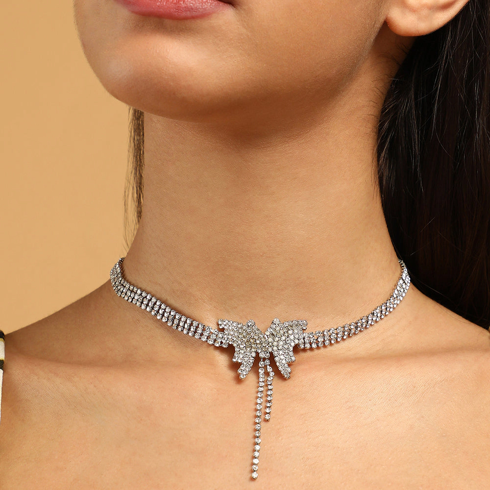 SOHI Women's Crystal Silver the Bijou Papillon Collar Necklace