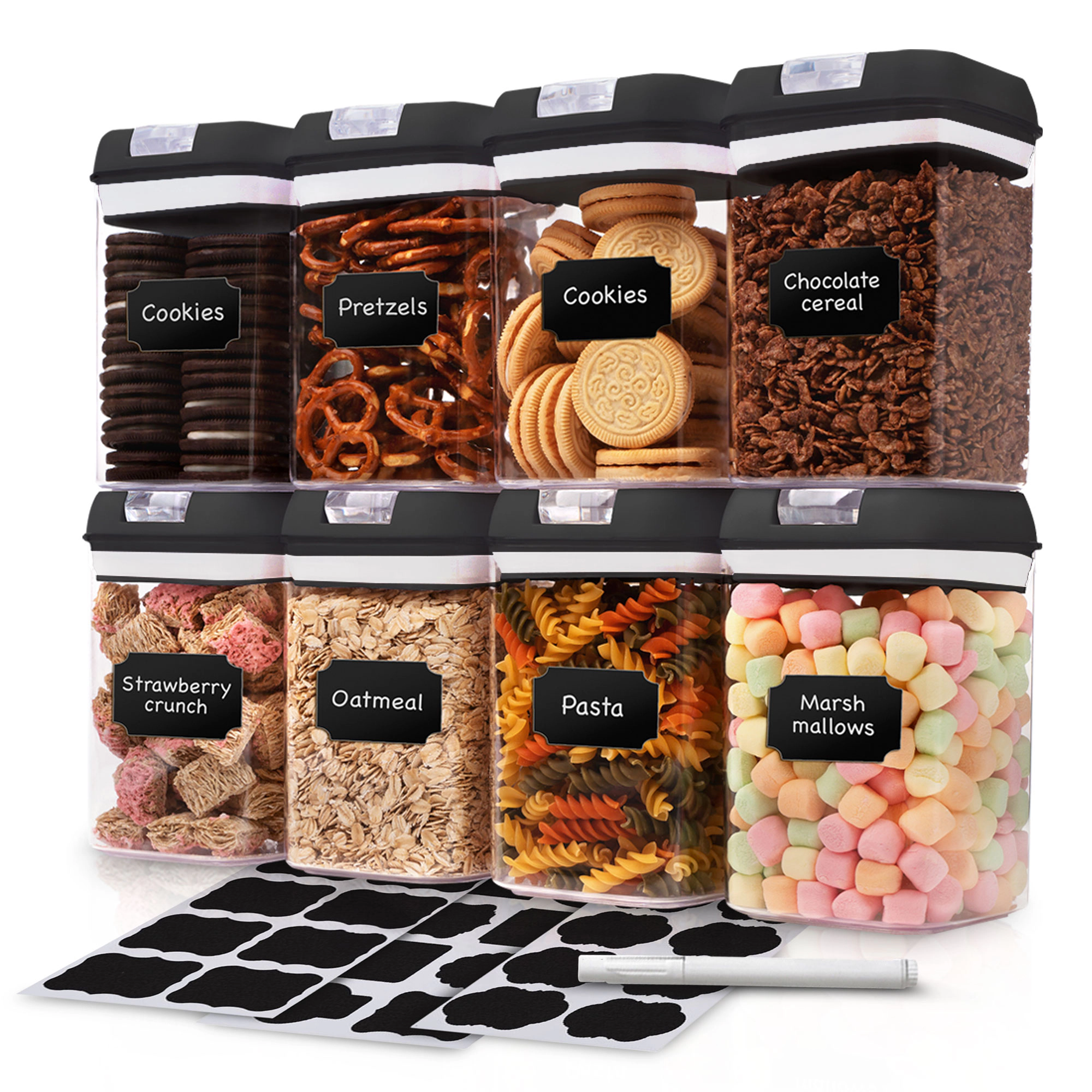 Cheer Collection 8-Piece 28-Oz Navy Airtight Food Storage Containers with Labels and Marker