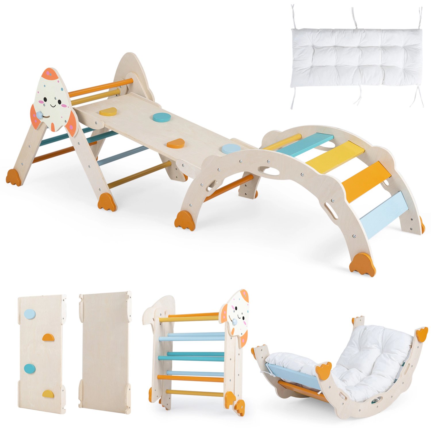 LJG 8-in-1 Foldable Climbing Toys for Toddlers Rocket-Themed
