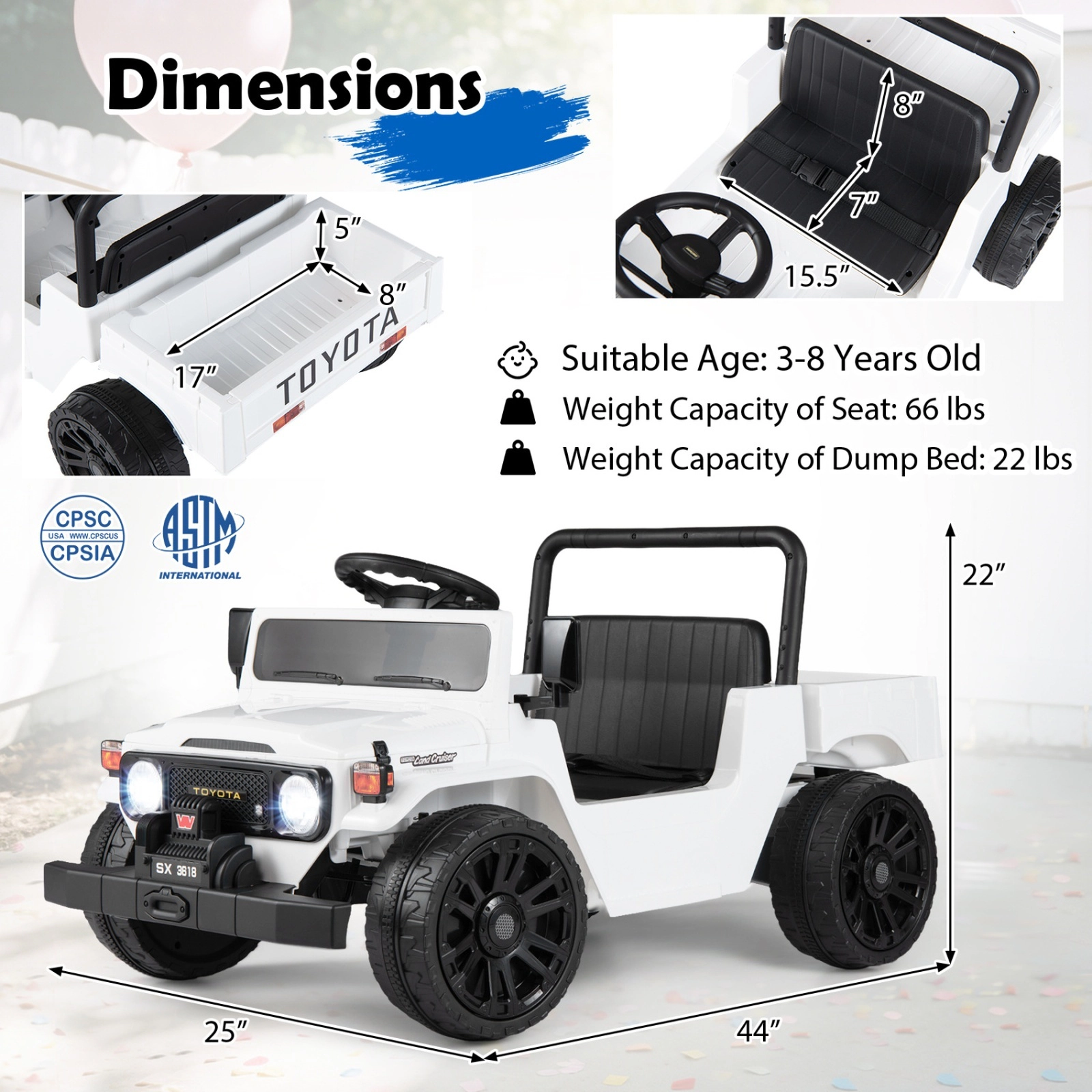 12V Kids Ride On Truck Electric Dump Bed Parent Remote 2-Speed Battery Powered Electric Car LED Lights Ages 3-6 White