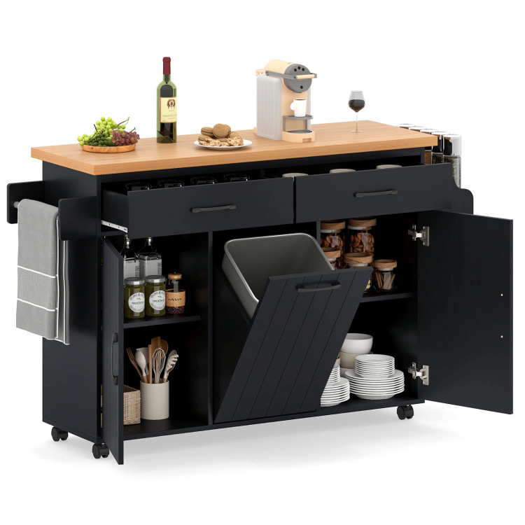 Hivvago Mobile Kitchen Island Table with Trash Bag Storage for Dining Room
