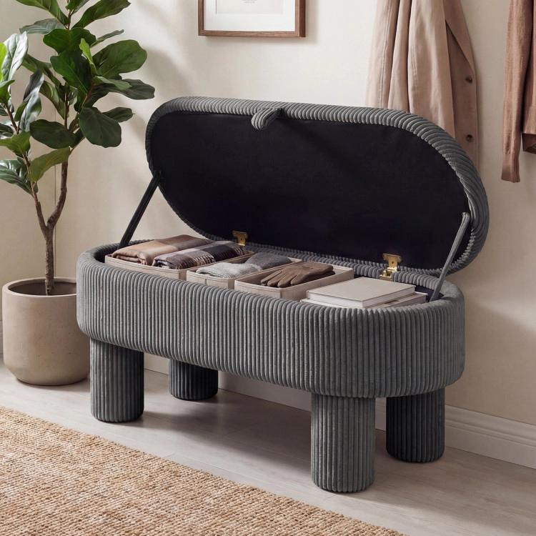 Hivvago 42 Inch Storage Ottoman Bench Corduroy Fabric Upholstered Foot Stool