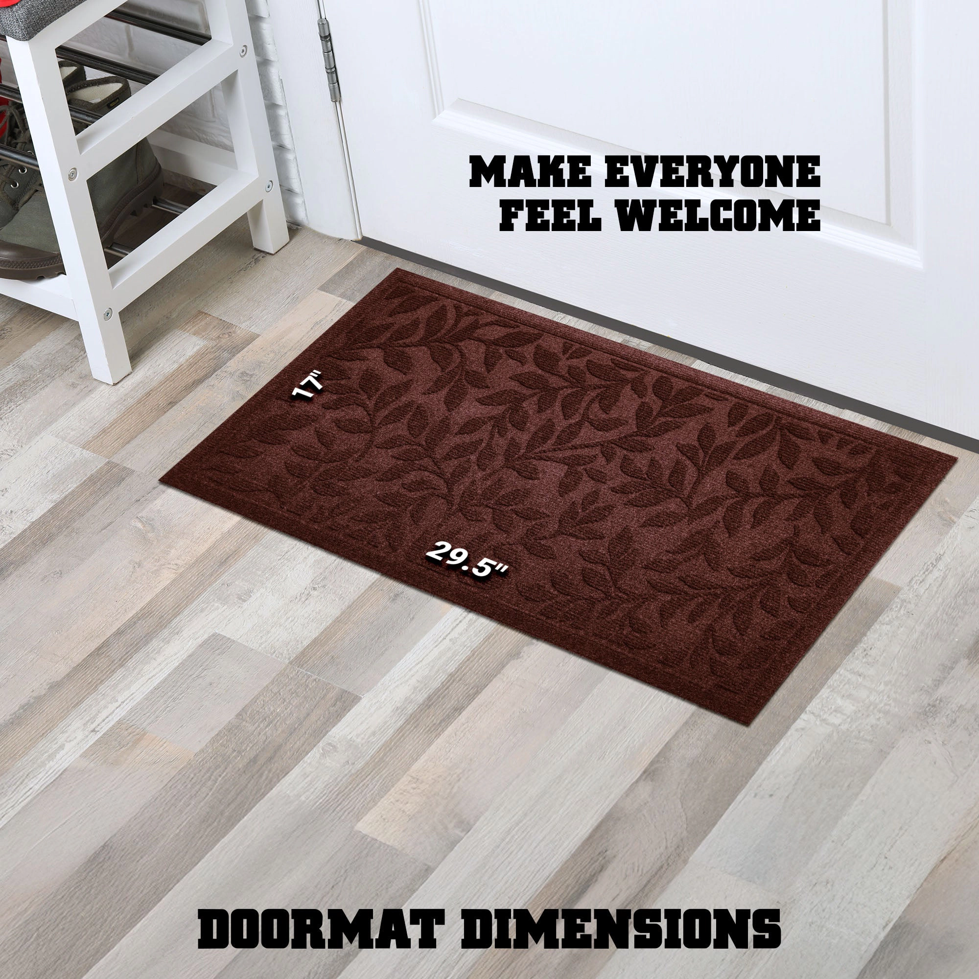 G128 Door Mat 29.5 x 17 in, Low-Profile Non-Slip Backing, All-Season Brown Leaves