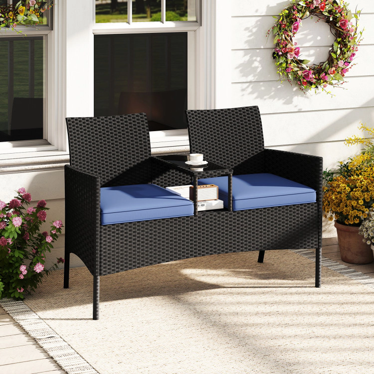 Hivvago Patio Loveseat With Built-In Table For Backyard Porch