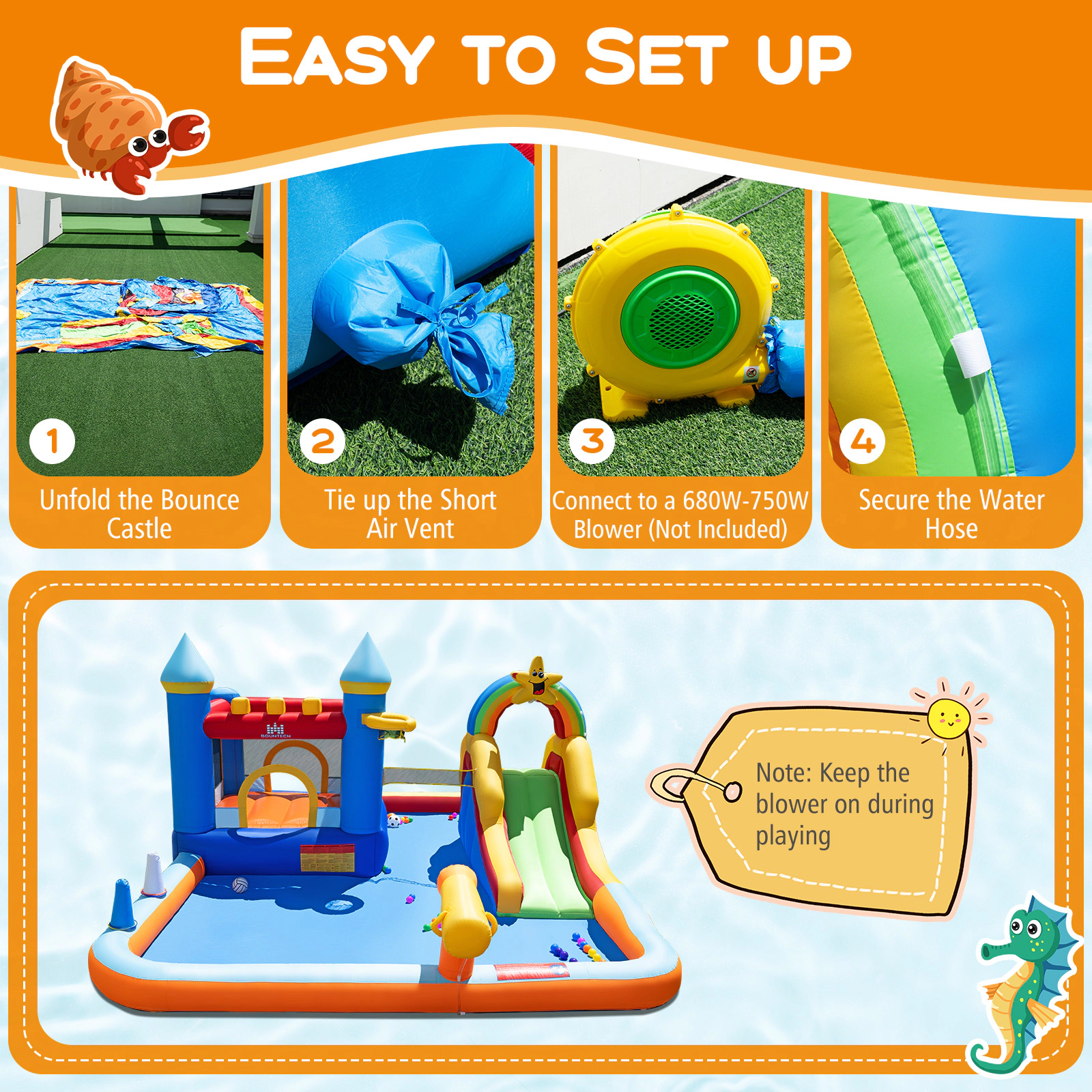 SUGIFT Inflatable Water Slide Park with Climbing Wall and Splash Pool Bounce House 200-lb Capacity Ages 3-12 Colorful