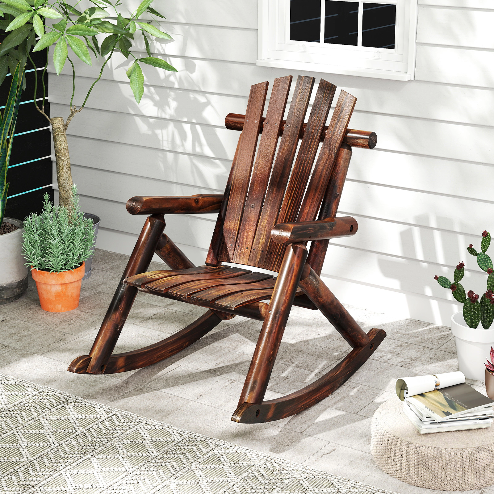 LJG Wood Single Porch Rocker Lounge Patio Rocking Chair