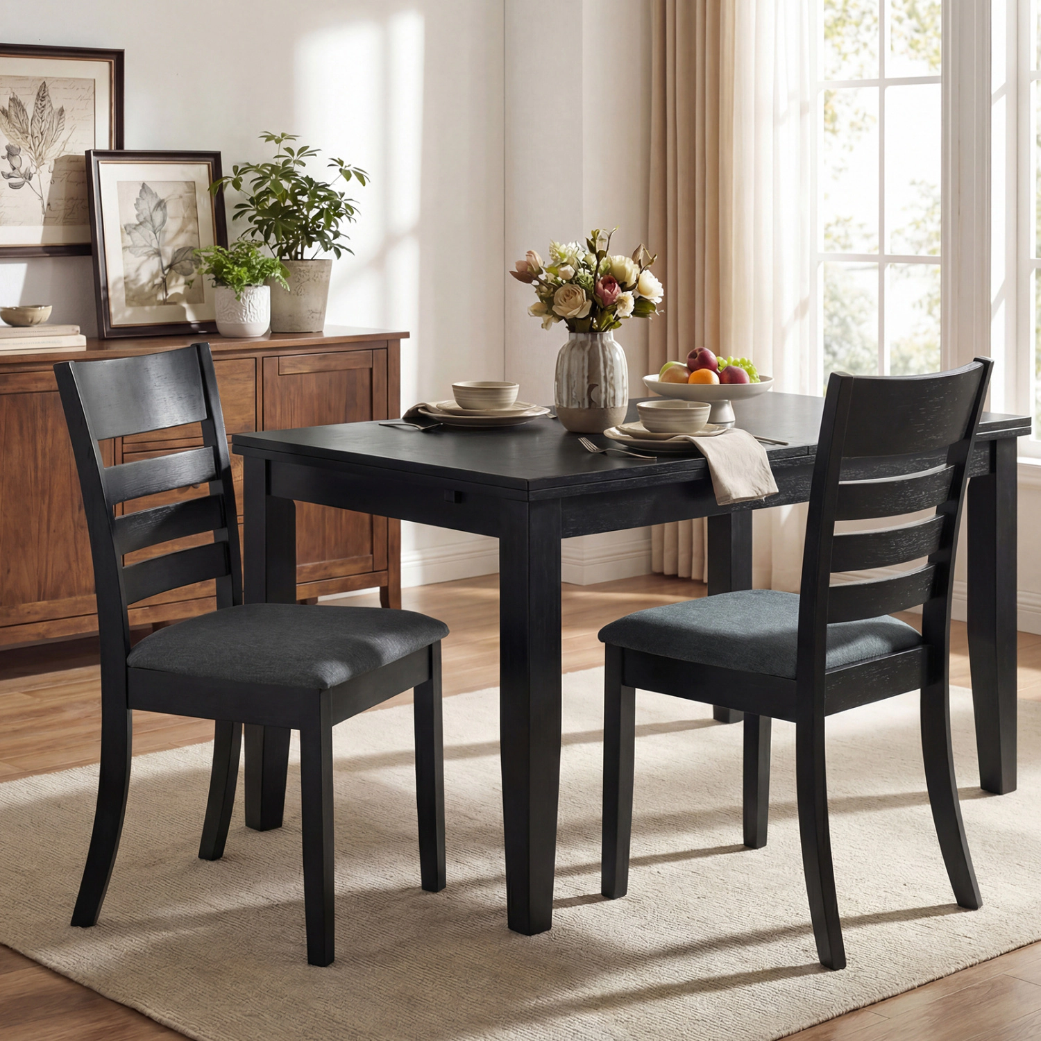 LJG Wooden Dining Chairs Set of Upholstered Kitchen Chairs with Rubber Wood Frame