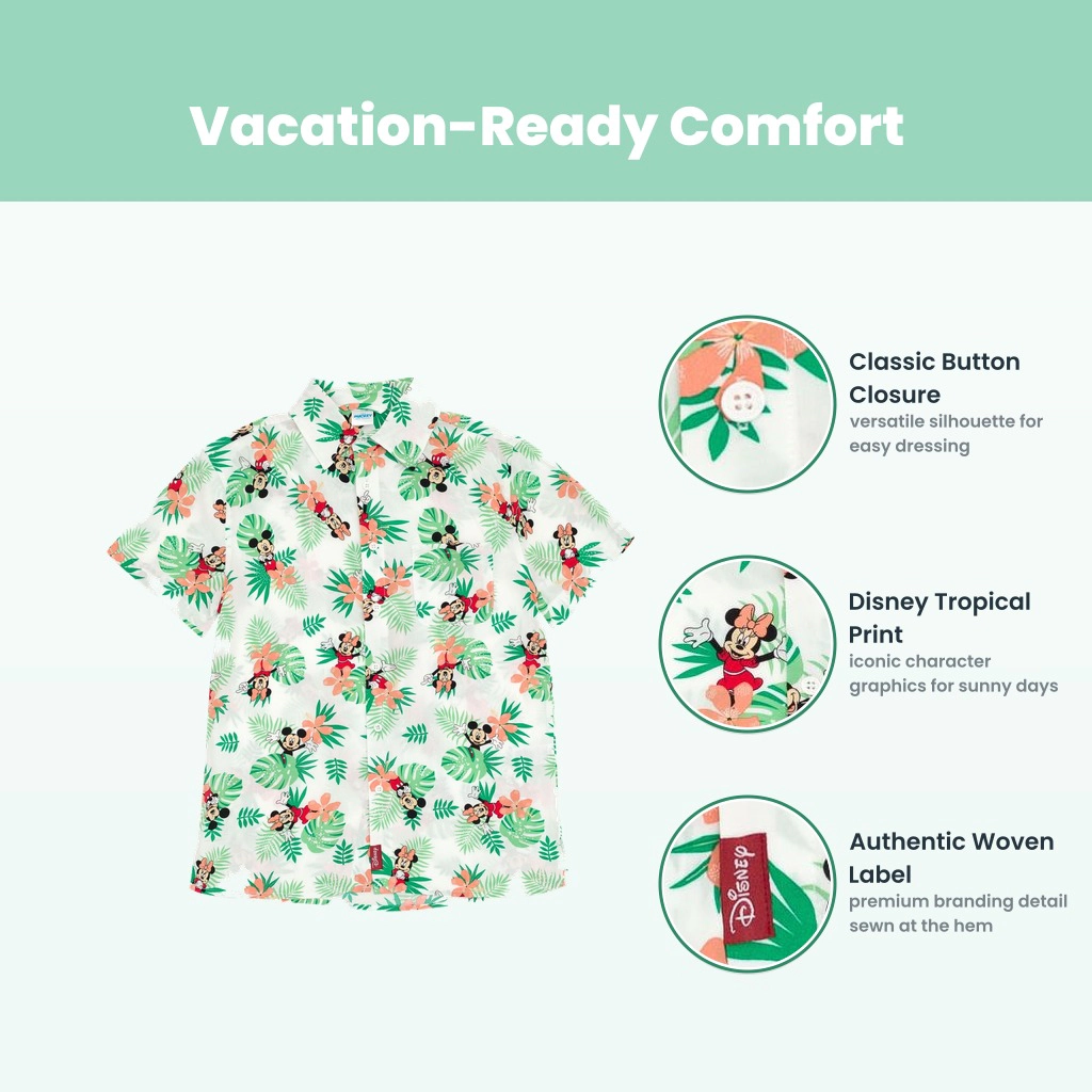 Disney Mickey Mouse & Friends Matching Family Tropical Button Down Shirt and Strappy Dress
