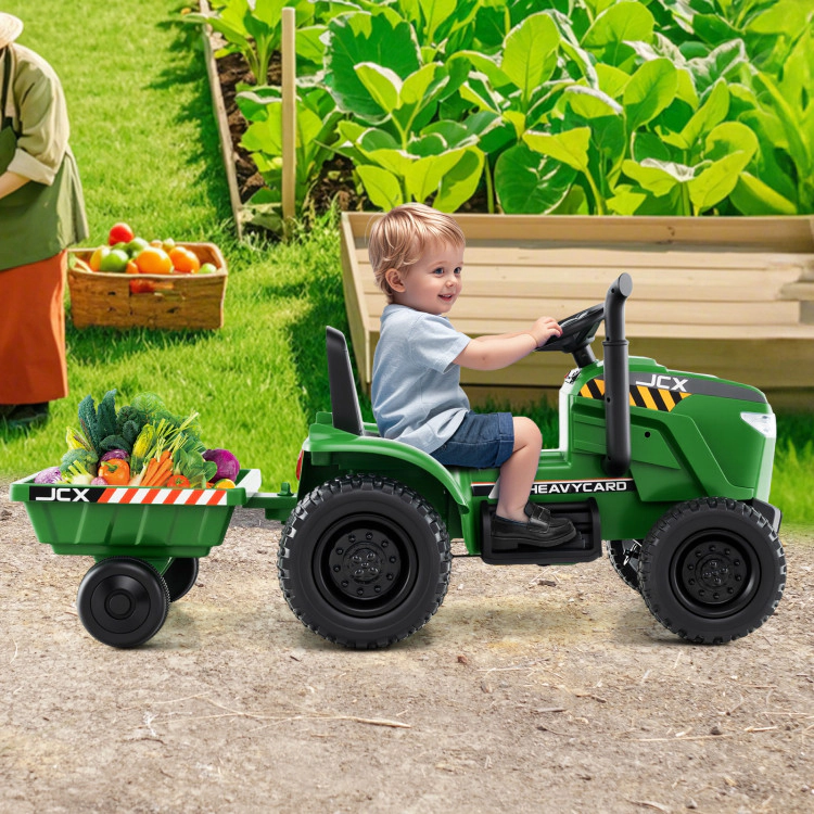 Hivvago 12V 2-in-1 Kids Ride On Tractor with Trailer and 3-Gear Shift