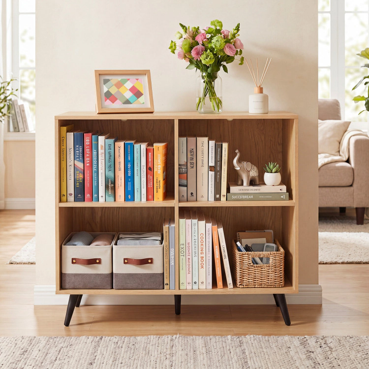 Hivvago 4-Cube Wooden Bookshelf Bookcase with 5 Metal Legs for Home