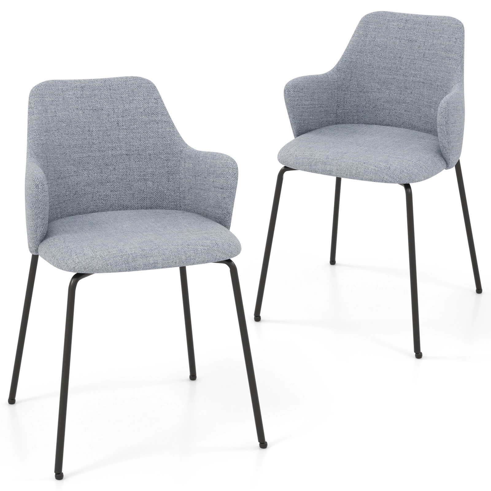 SUGIFT Gray Curved Backrest Wide Seat Armrests and Metal Frame Set of 2 Dining Chairs