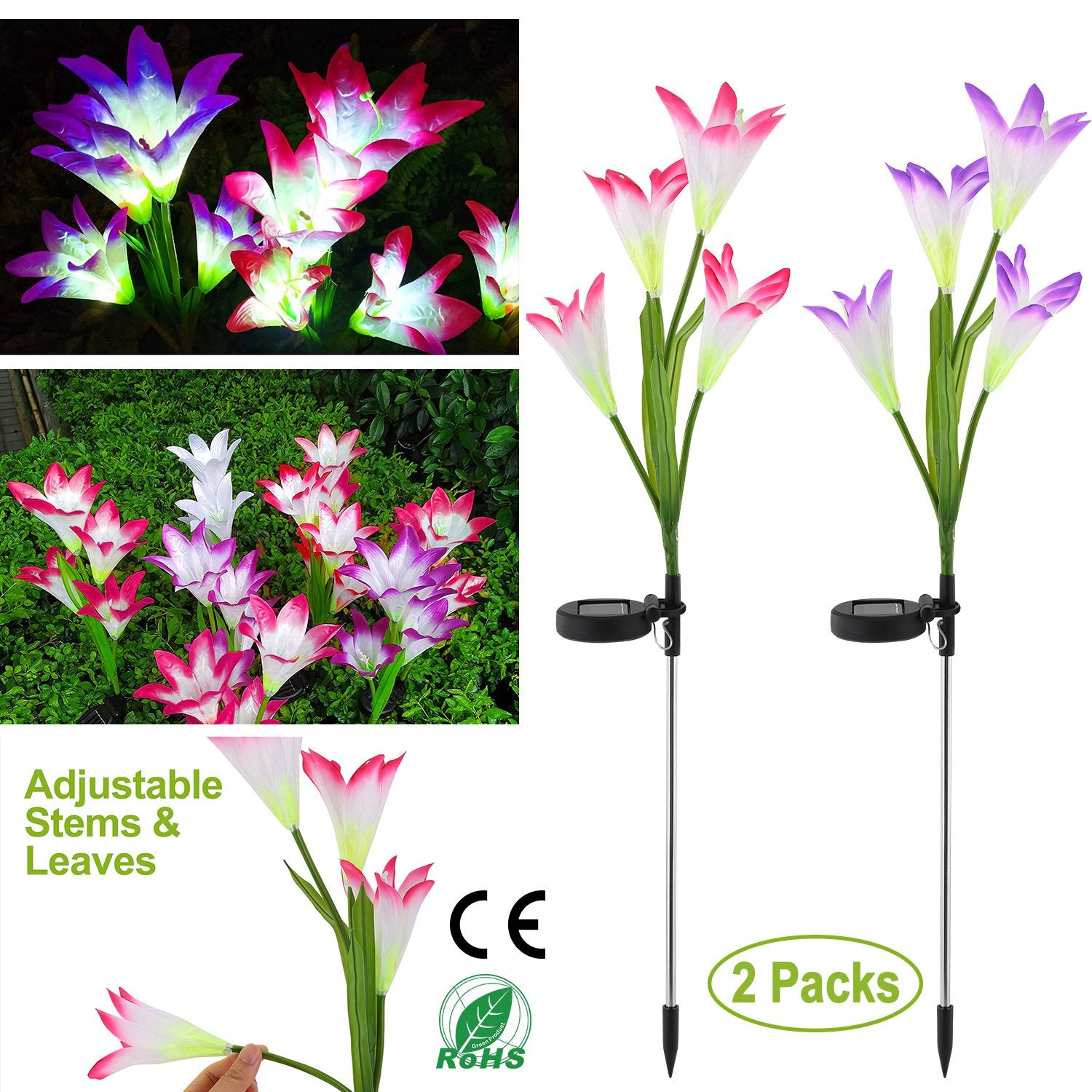 GBruno 2-Pc Solar Lily Flower Garden Stake Lights