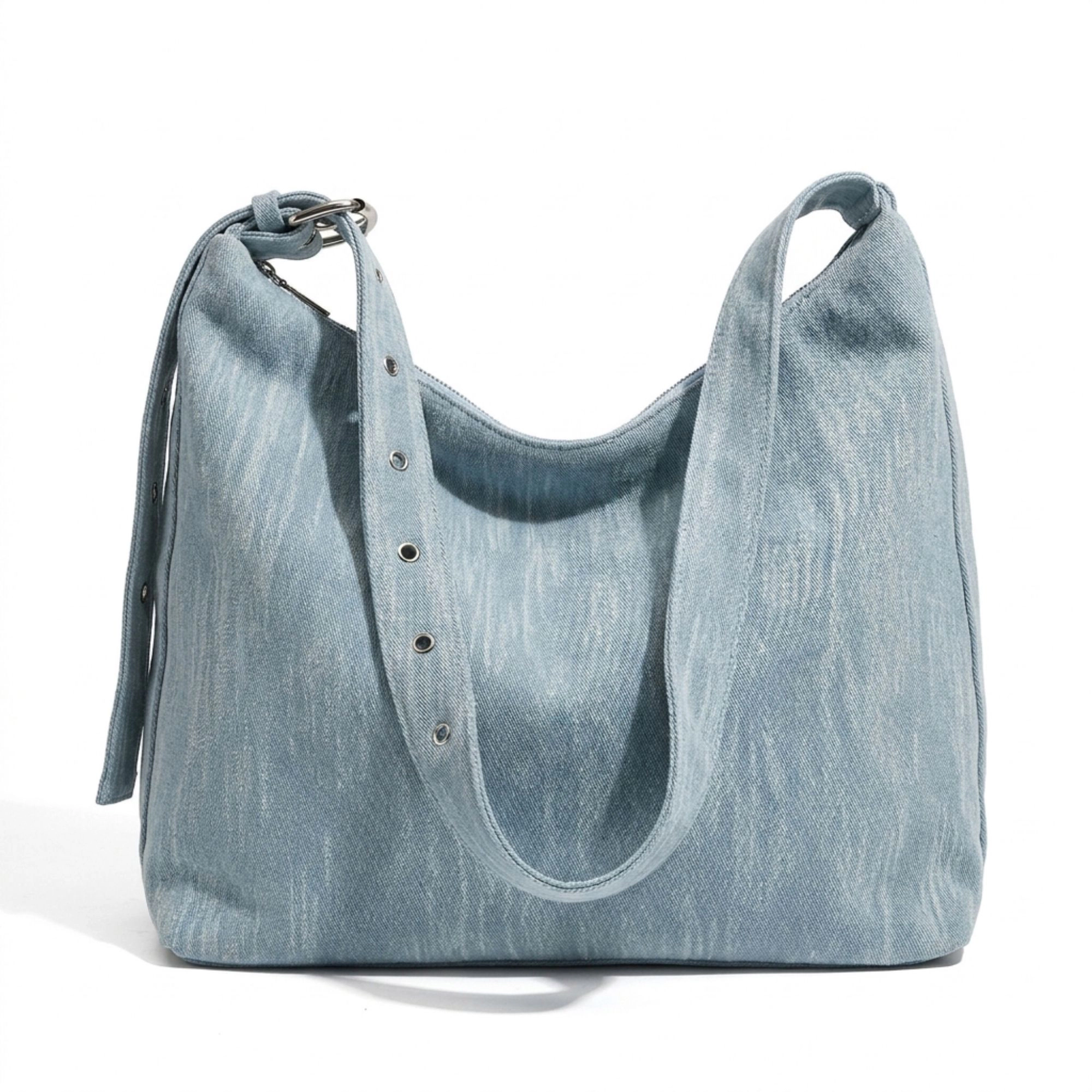 Alilang Women's Washed Denim Look Hobo Tote Bag with Adjustable Shoulder Strap, Blue