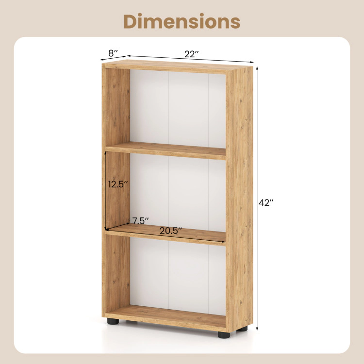 Hivvago 3-Tier Bookcase 42 inch Tall Book Shelf with Anti-Tipping Kit