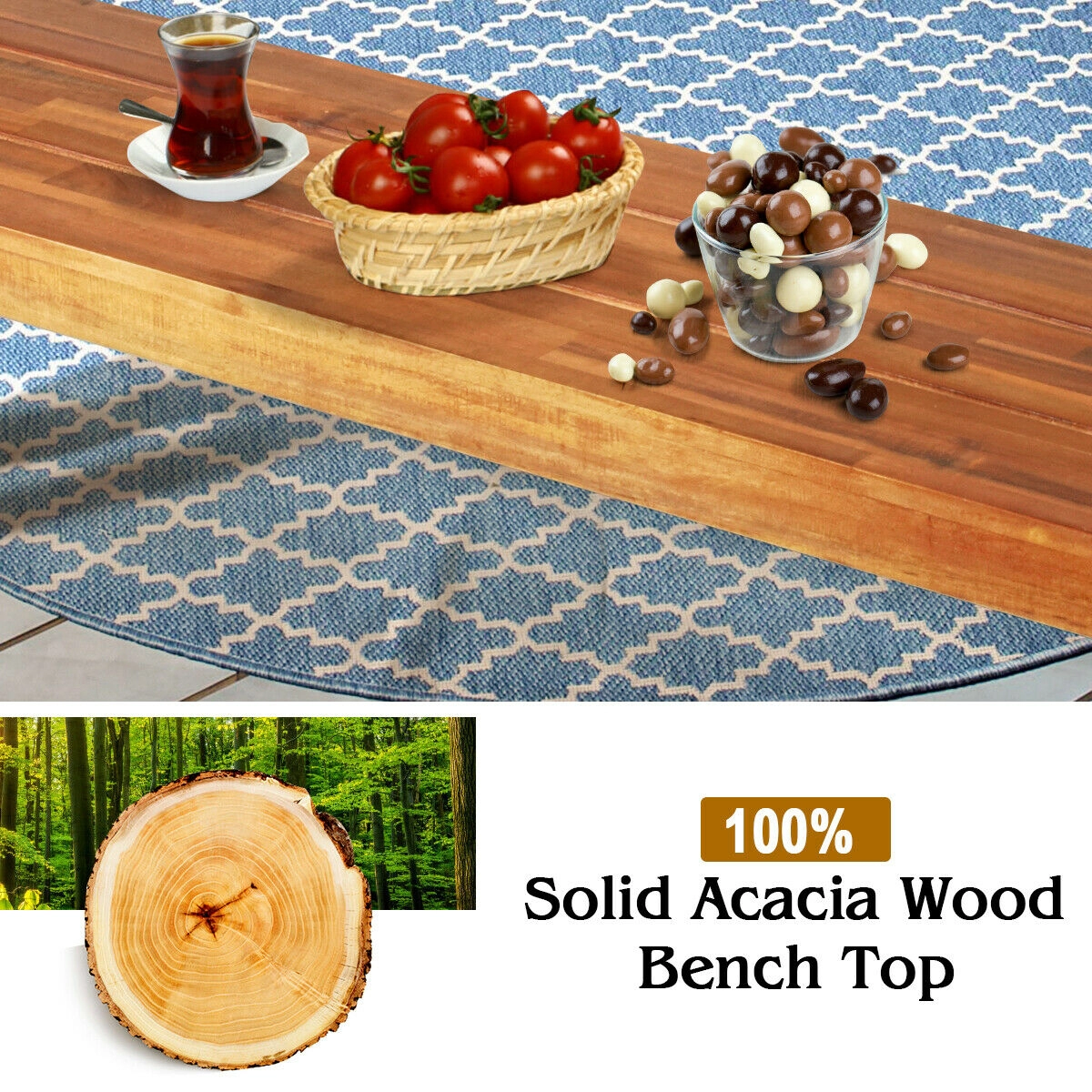 LJG Set of 2 Patio Acacia Wood Dining Benches