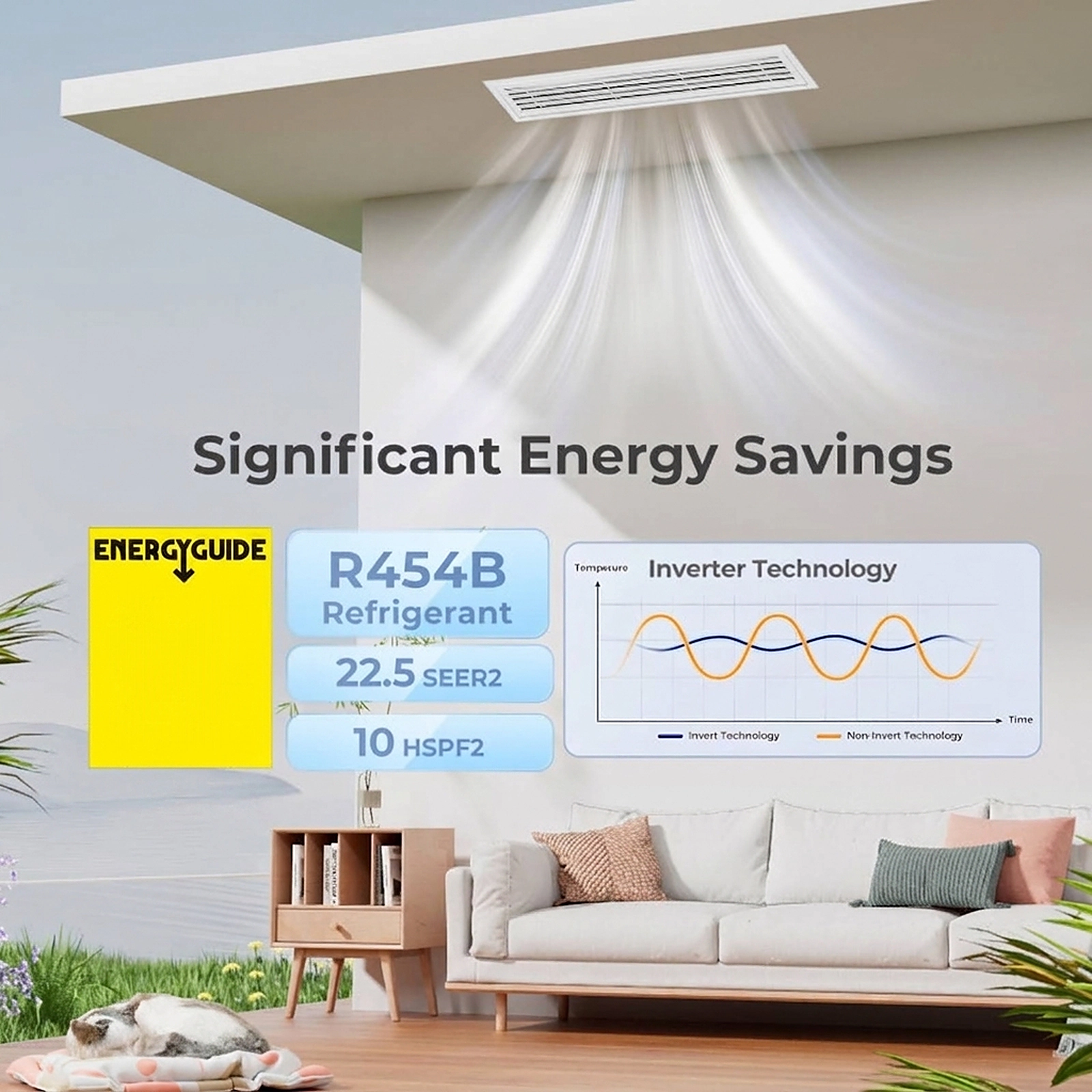SUGIFT 35000-BTU 2-Zone 22.5-SEER2 208-230V Inverter Concealed Ducted Mini Split Air Conditioner and Heater