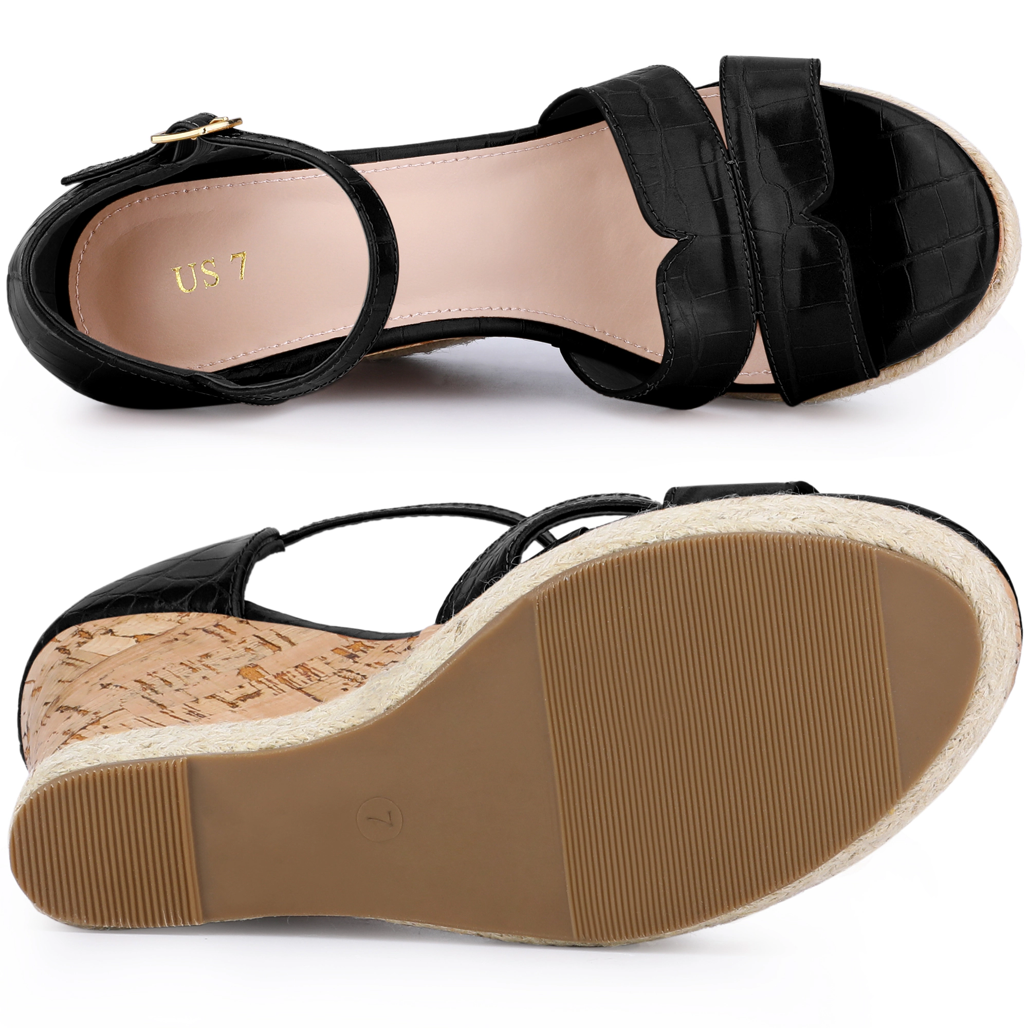 BLISSFUL STEP Women's Cork Platform Wedge Heel Open Toe Buckle Sandals