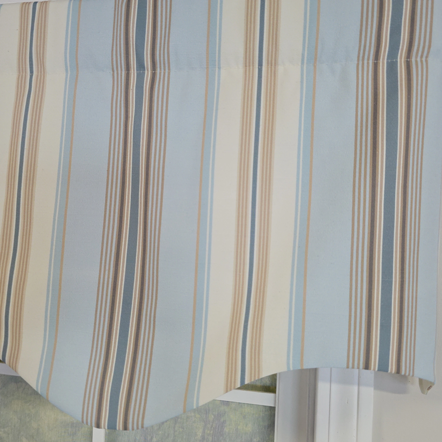RLF Home 100% Cotton Paris Stripe Regal  Fully lined Windows Rod Pocket Valance 50" x 17"  Blue