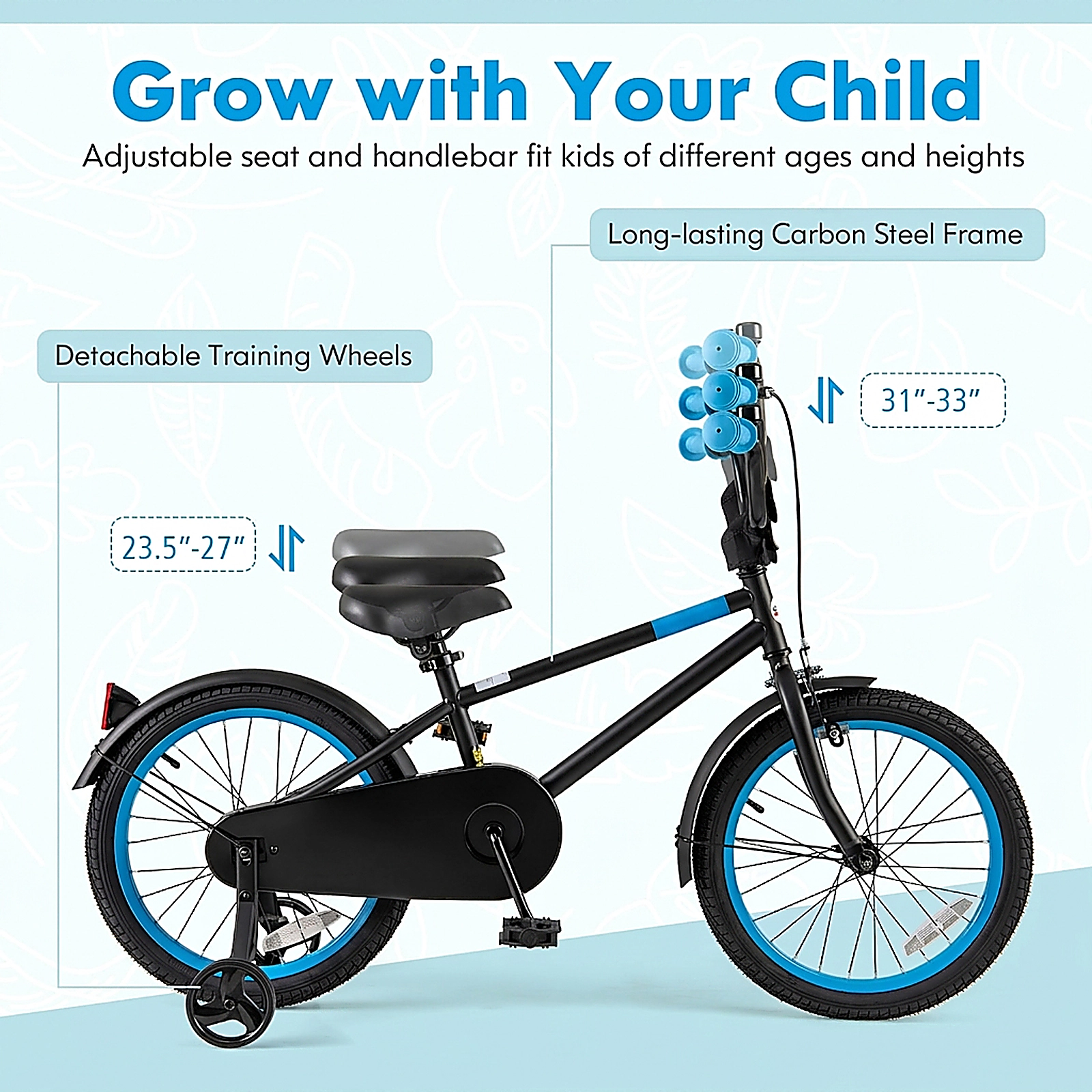 SUGIFT 18 in Kids Bike Black and Blue with Adjustable Saddle and Handlebar
