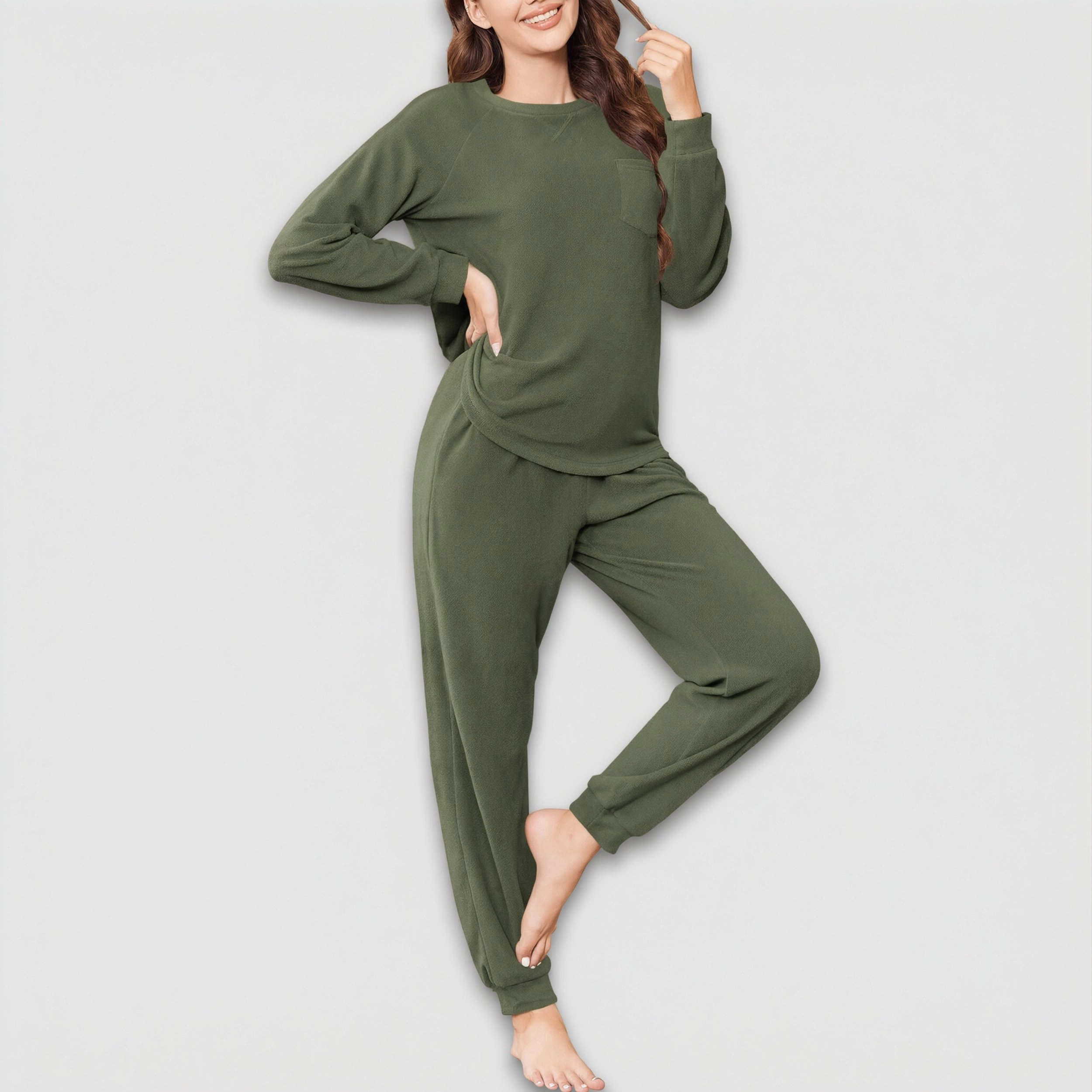 Ekouaer Womens Fuzzy Fleece Pajama Sets Long Sleeve Jogger Sleepwear Loungewear with Pockets