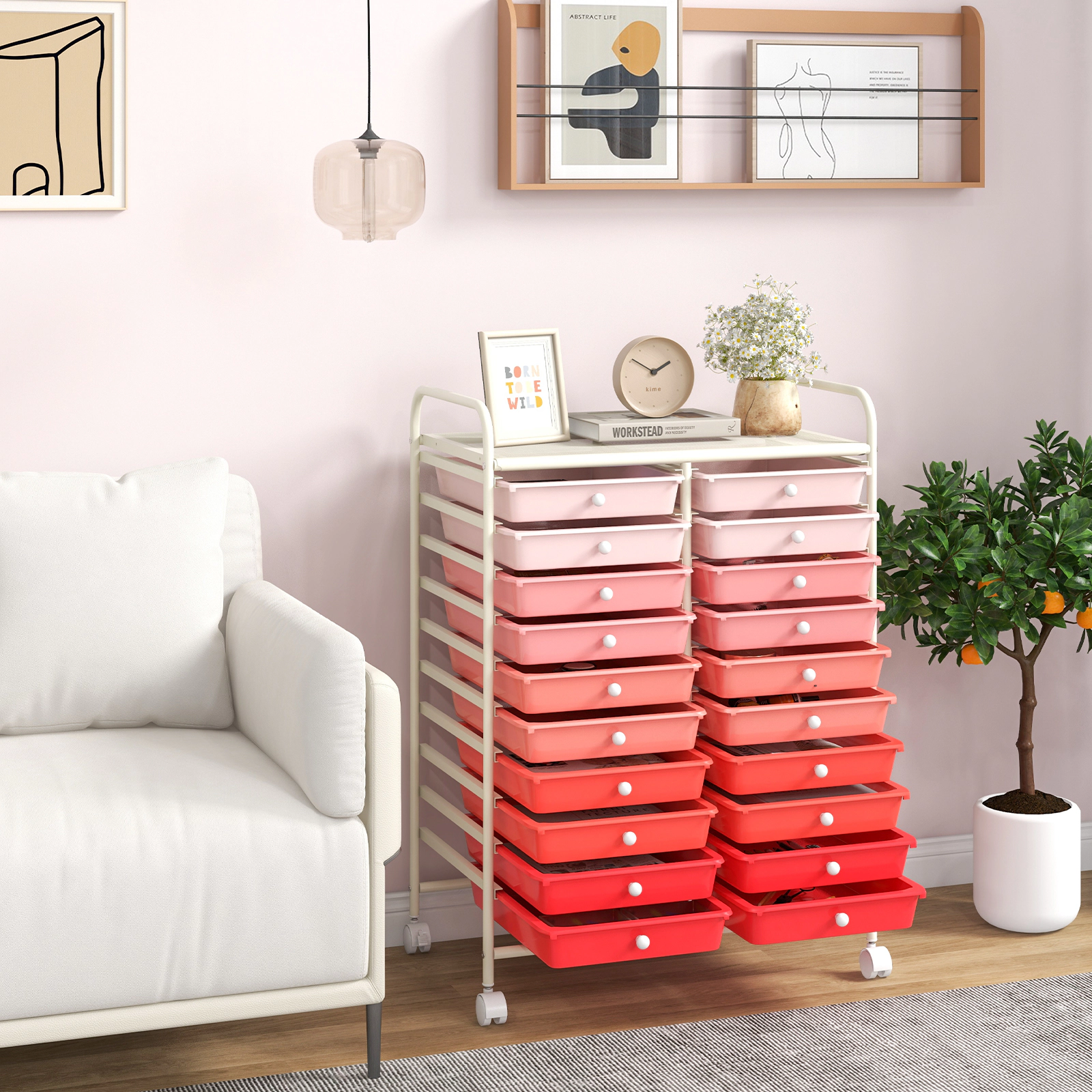 SUGIFT 20-Drawer Rolling Storage Cart Studio Organizer with Lockable Wheels