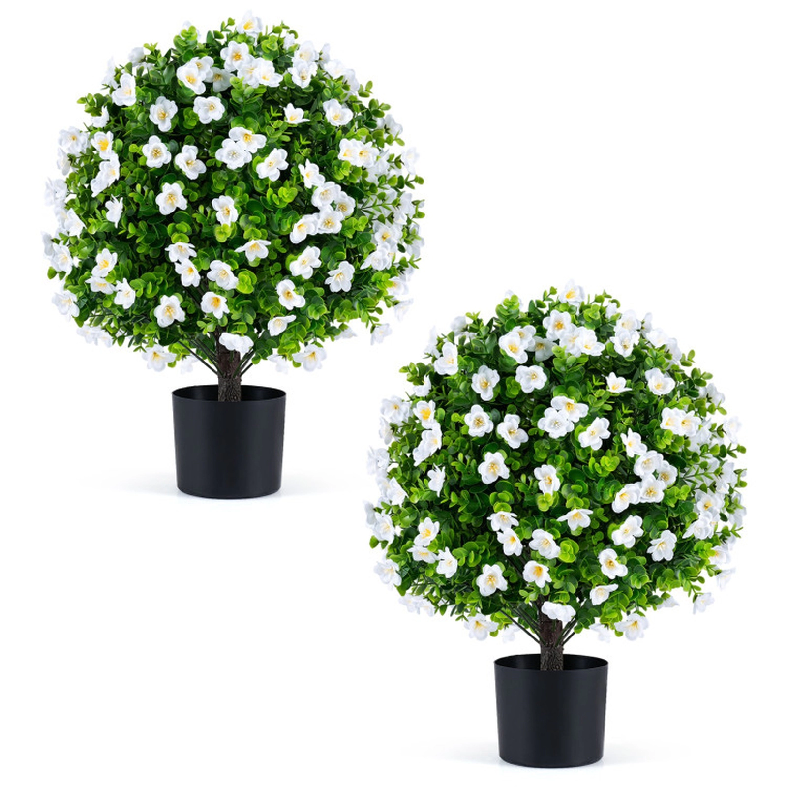 SUGIFT 2-Pack Blossom Accent Cement Planter Artificial Eucalyptus Topiary Trees 23-in Tall 6-in x 5-in Pot White