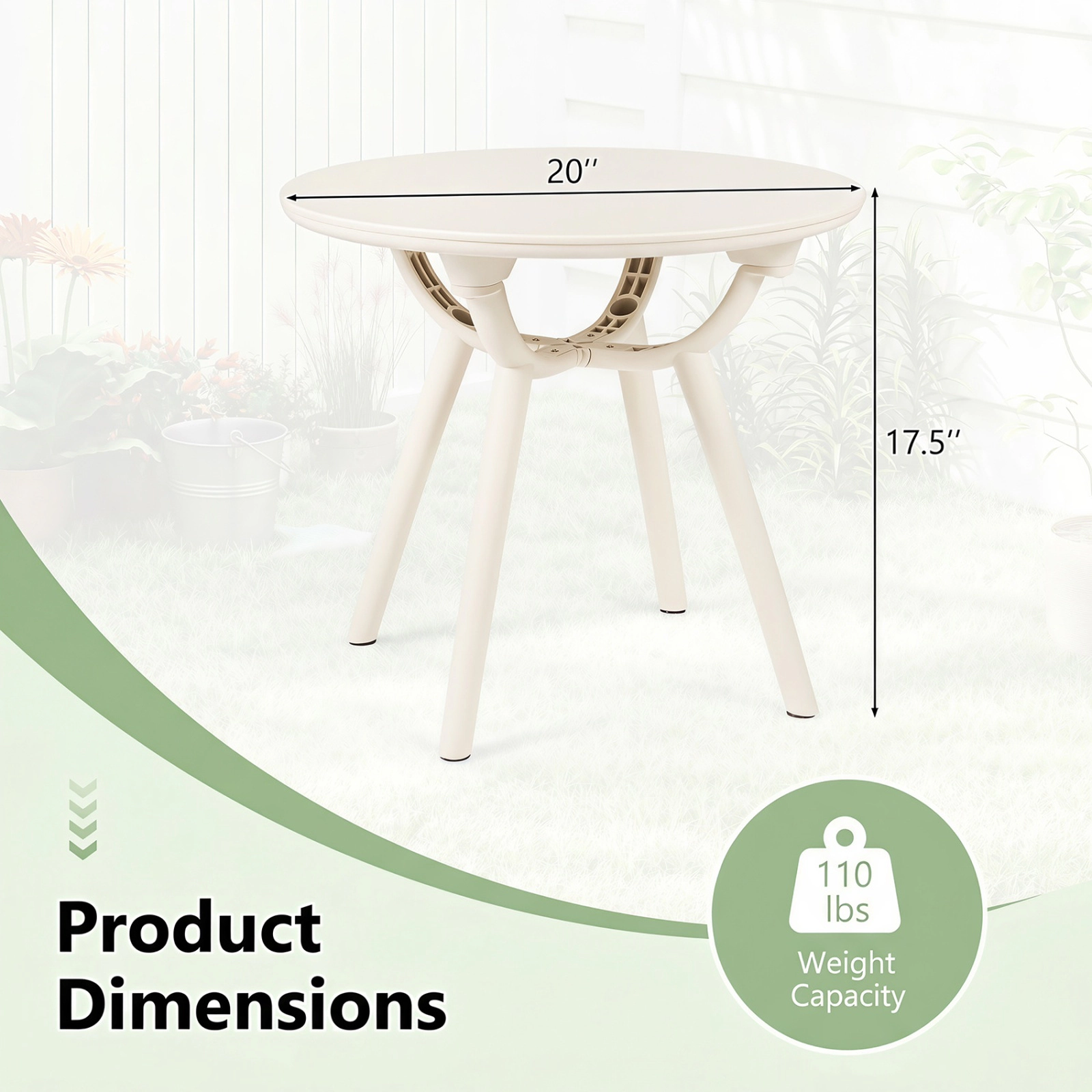 SUGIFT Set of 2 White Round Outdoor Side Tables, 20 in, 110-lb Capacity