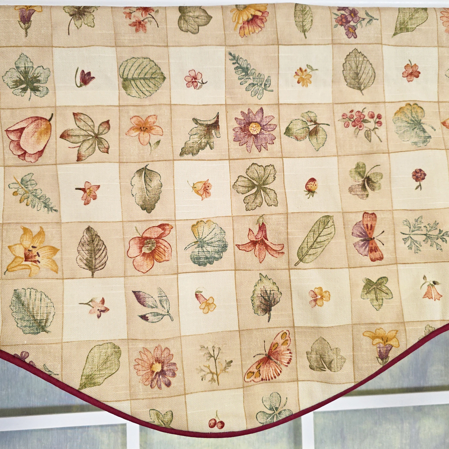 RLF Home Botanical Cornice Valance - 100% Cotton with Ivory Lining 50" x 17"  Beige