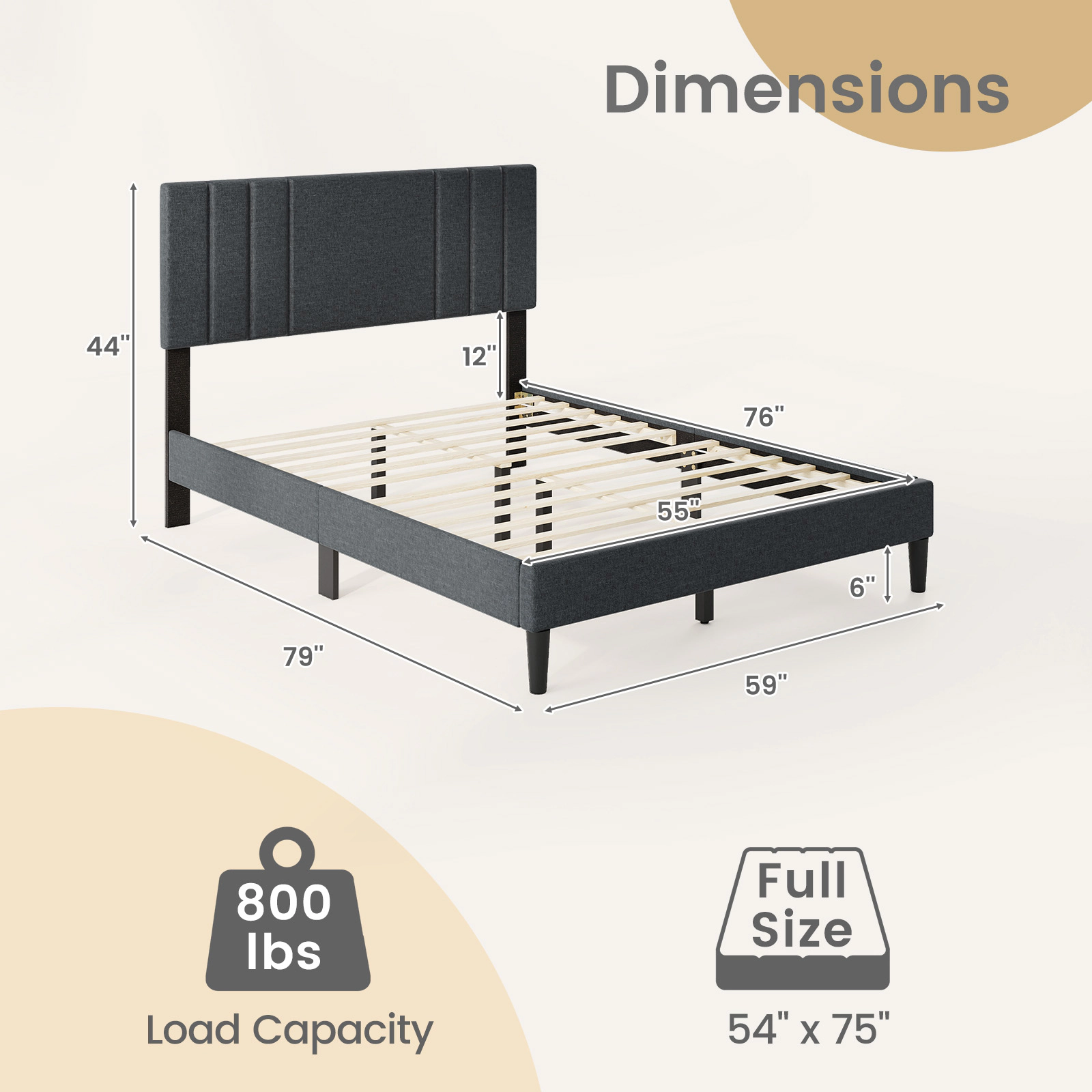 SUGIFT Gray Vertical Channel Tufted Headboard Upholstered Platform Bed