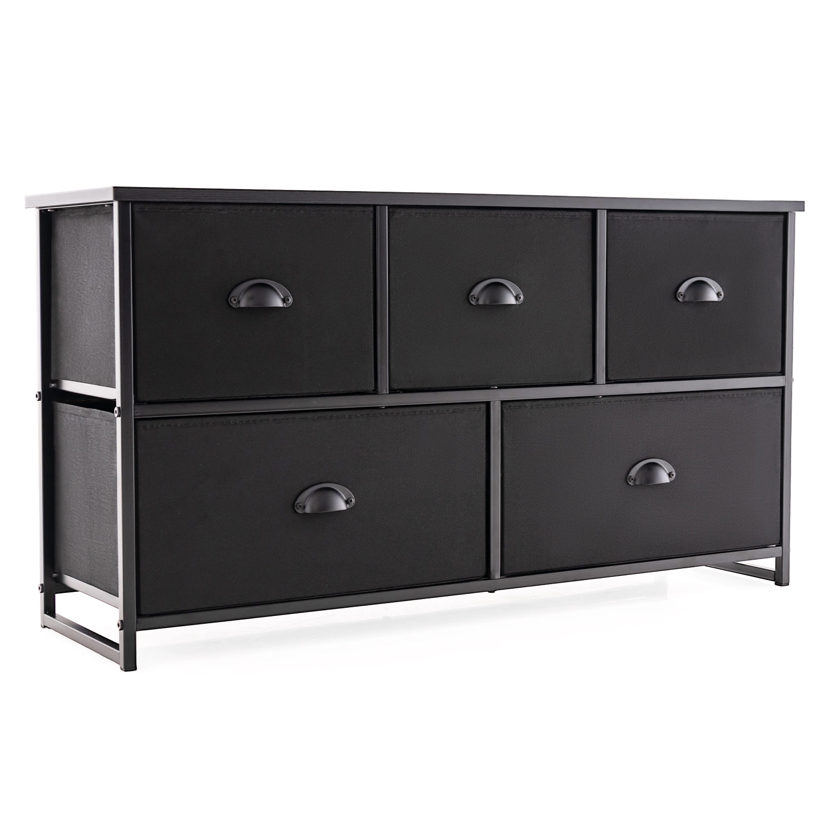 SUGIFT 39.5 in. 5-Drawer Fabric Dresser, Black, Steel Frame and Wood Top