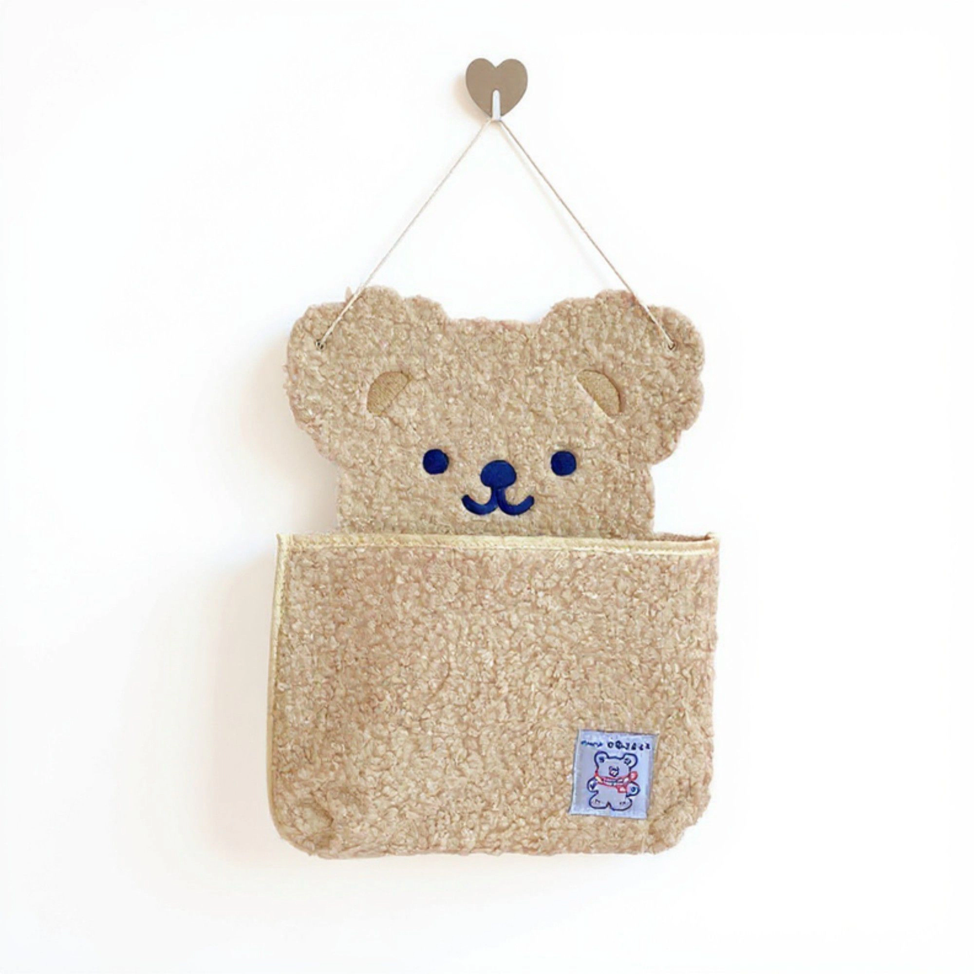Alilang Women Plush Bear Wall Pocket Organizer with Hanging Loop and Front Storage Pouch