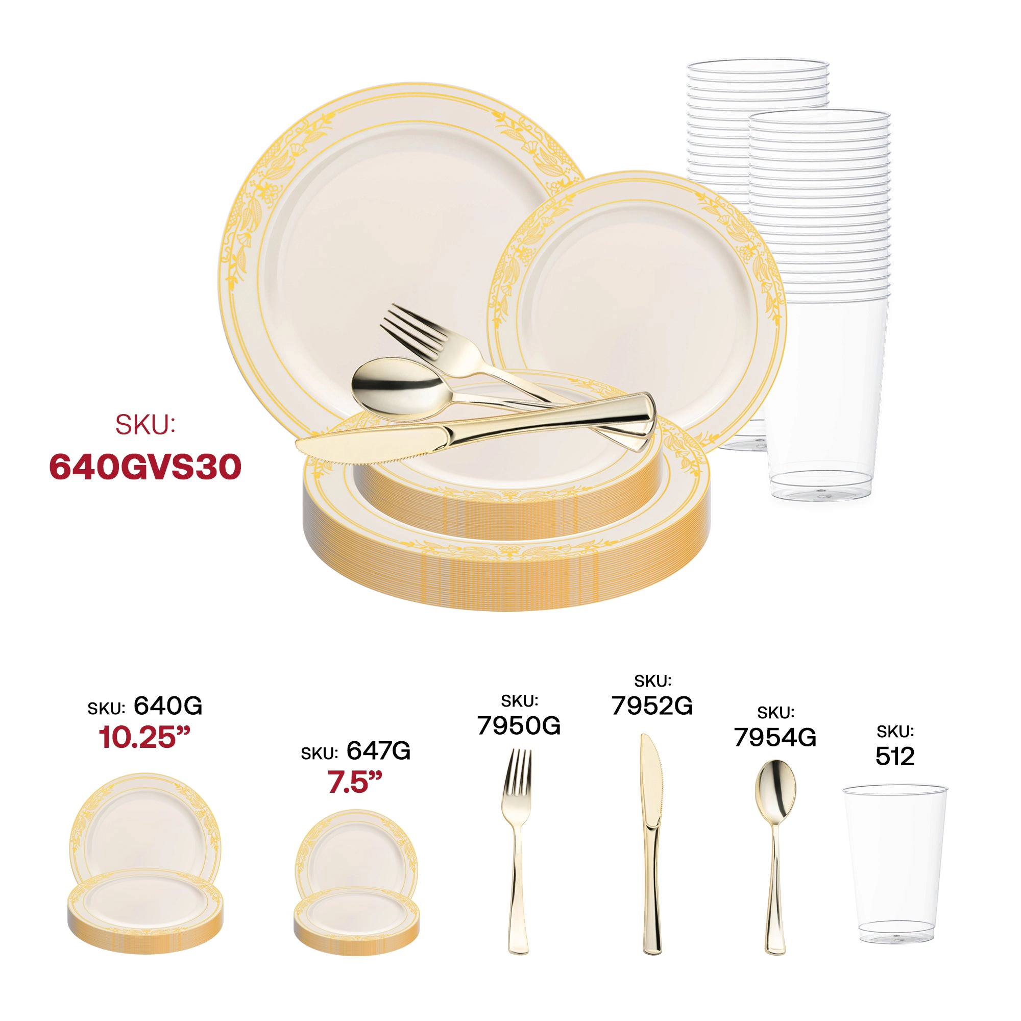 Smarty Had A Party Ivory with Gold Harmony Rim Plastic Wedding Value Set