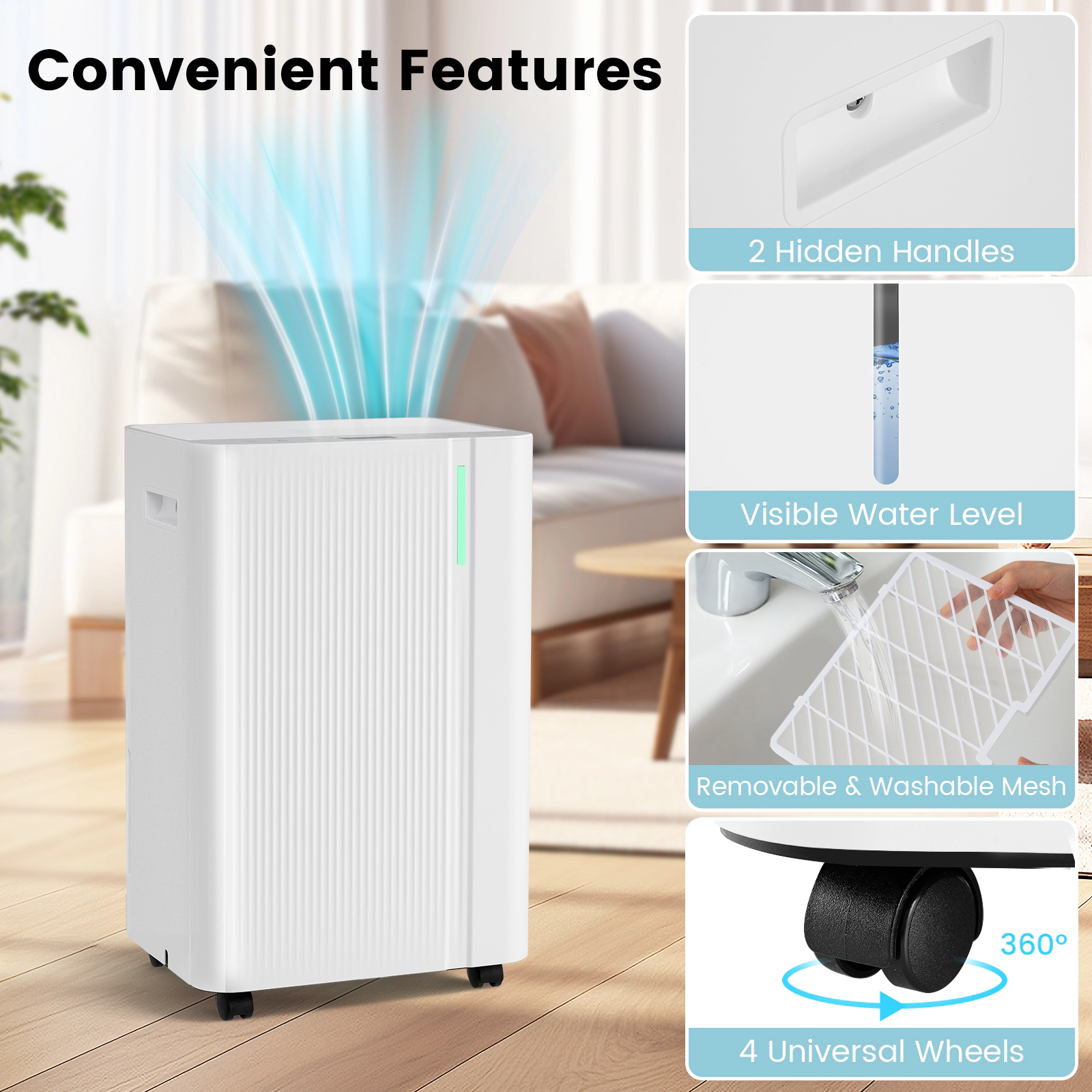 SlickBlue 54 Pint Dehumidifier with Humidity Control, Drain Hose and Smart Display