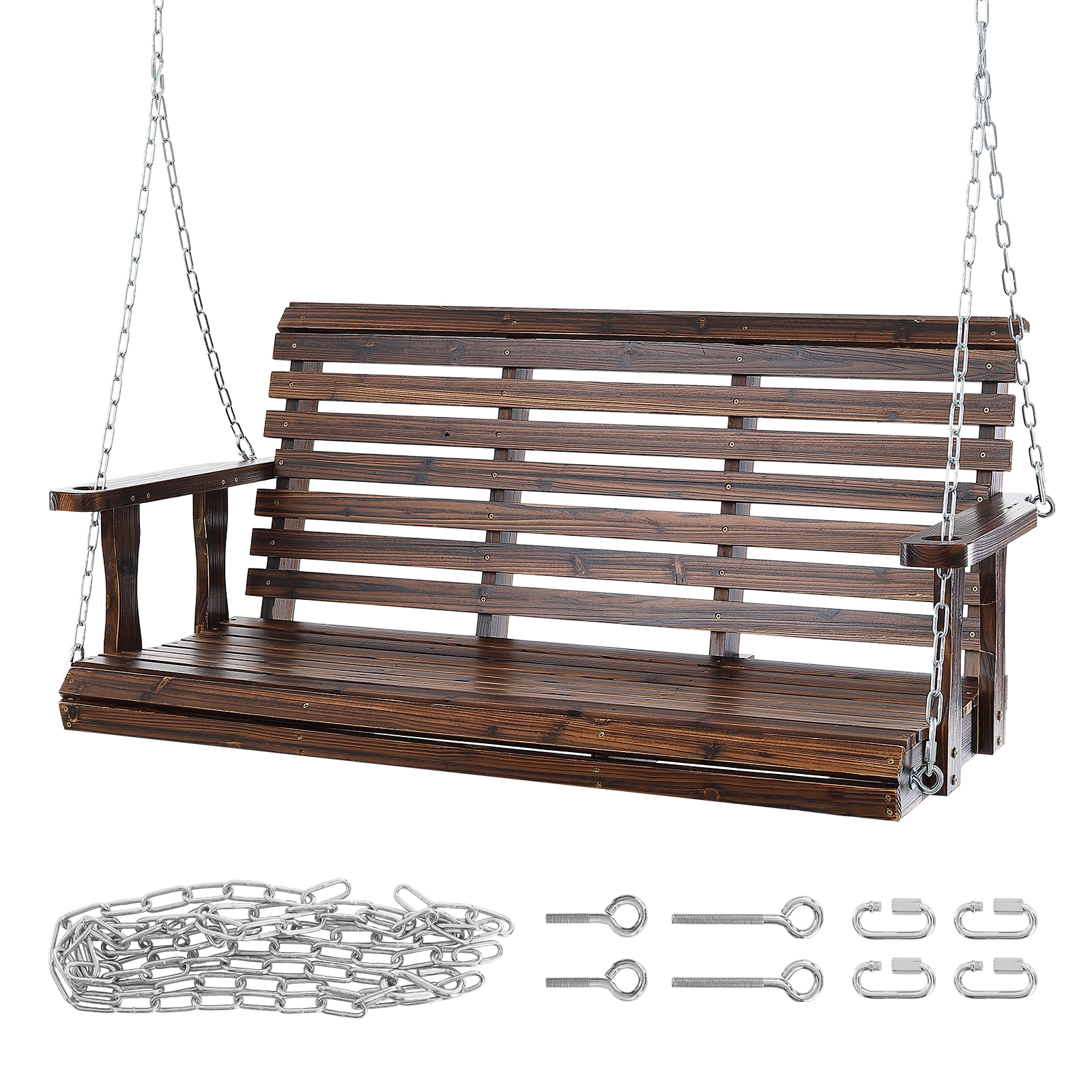 HONGGE Wooden Porch Swing Patio bench swing for Courtyard & Garden Upgraded 880 lbs Strong Load Capacity Heavy Duty