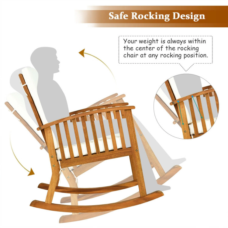 Hivvago Outdoor Acacia Wood Rocking Chair with Detachable Washable Cushions