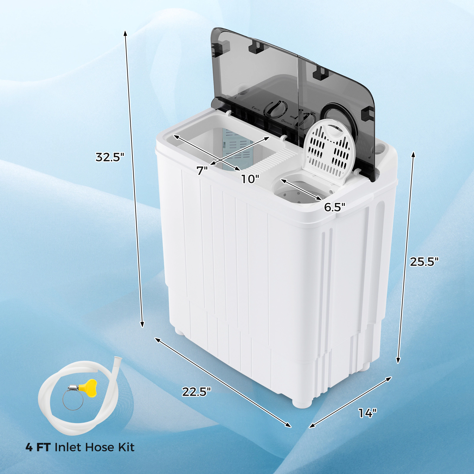 SUGIFT 17.6-lb Total 11-lb Wash 6.6-lb Spin Twin Tub Portable Washing Machine with Built-in Drain Pump