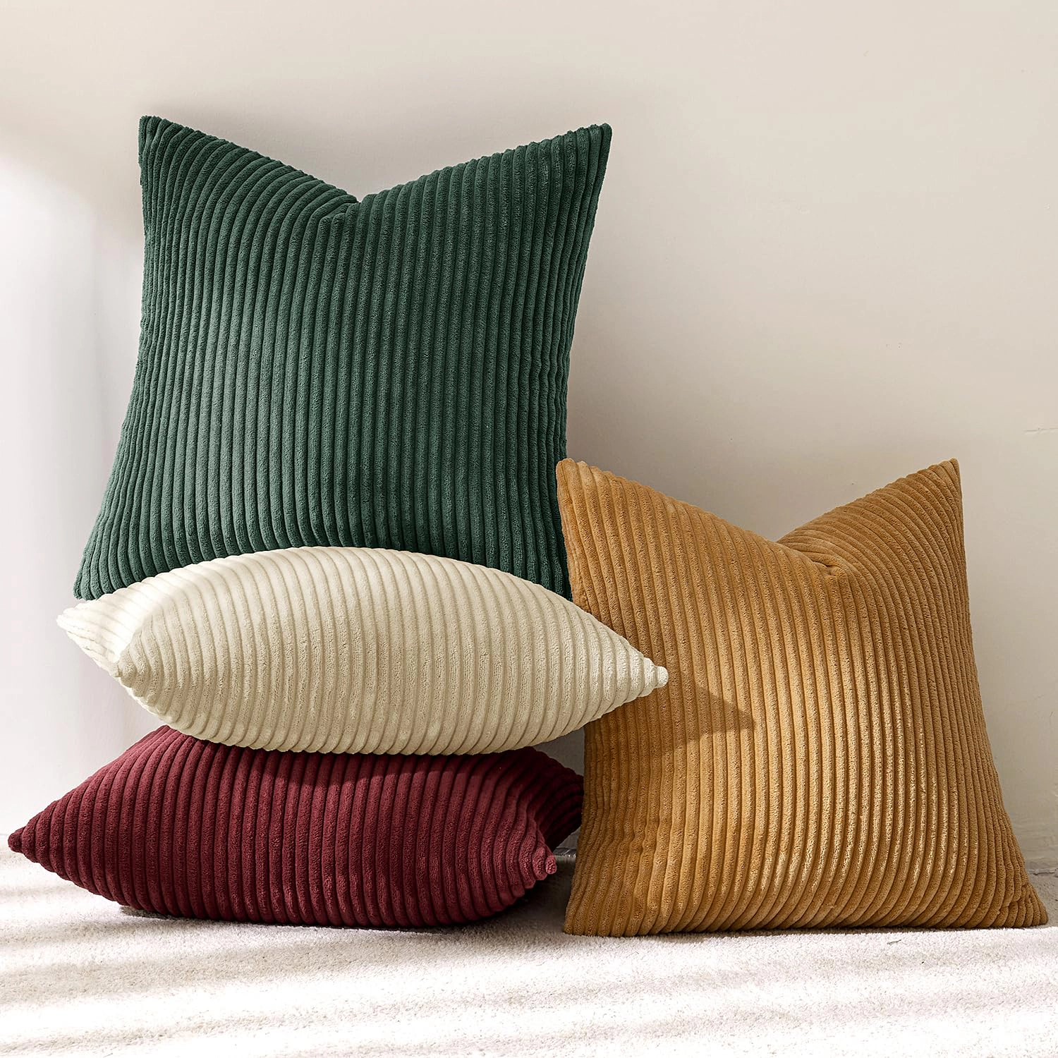 WZK Set of 4 Corduroy Boho Stripe 18x18 Throw Pillow Covers