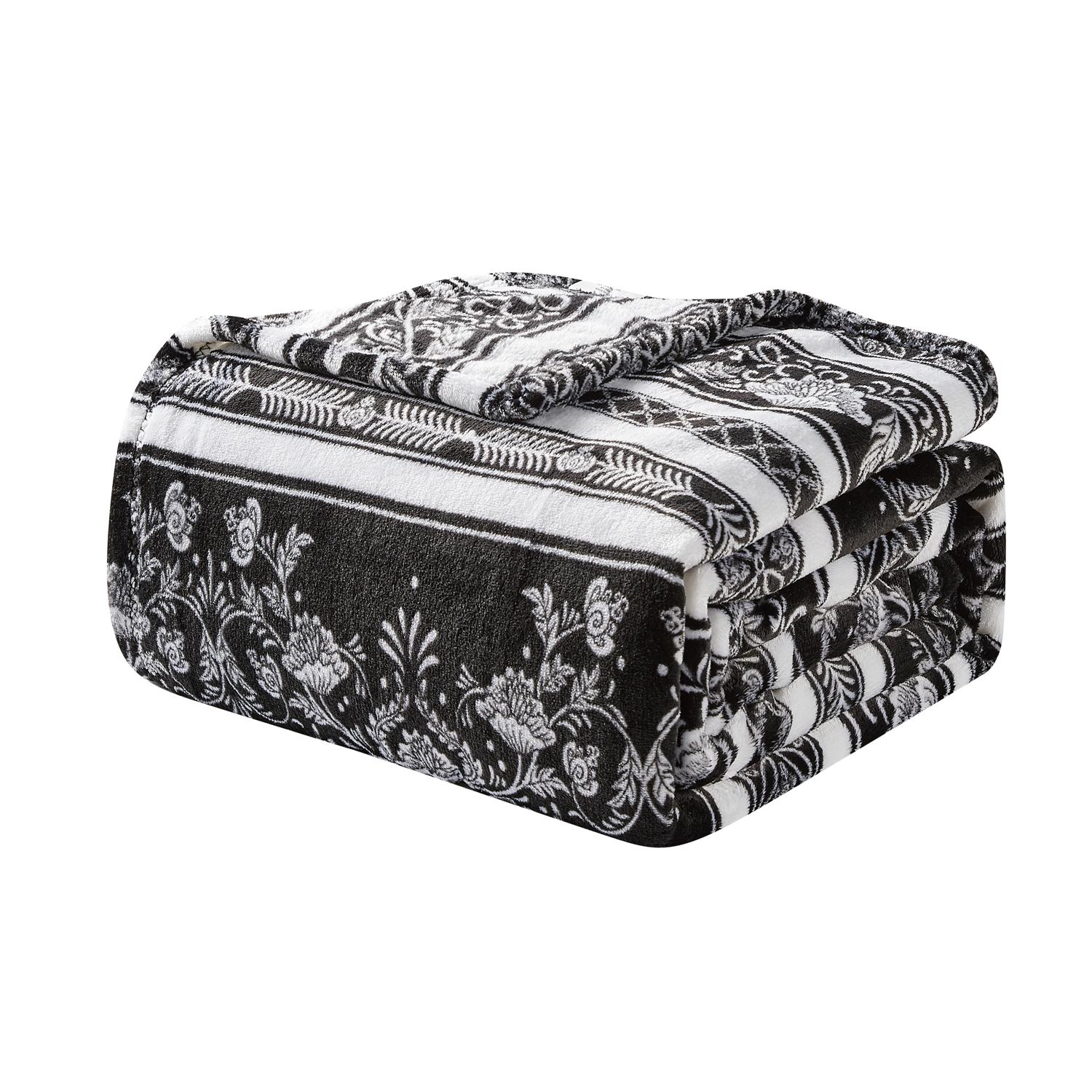 Plazatex Odelia Printed Luxurious Ultra Soft Lightweight Bed Blanket 90" x 90" Black & White