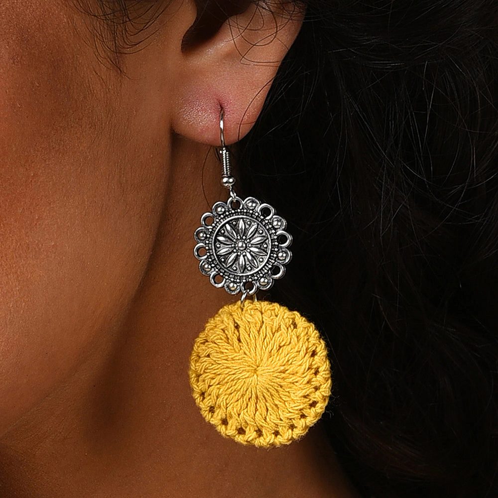 SOHI Women's Yellow Crochet Drop Earrings
