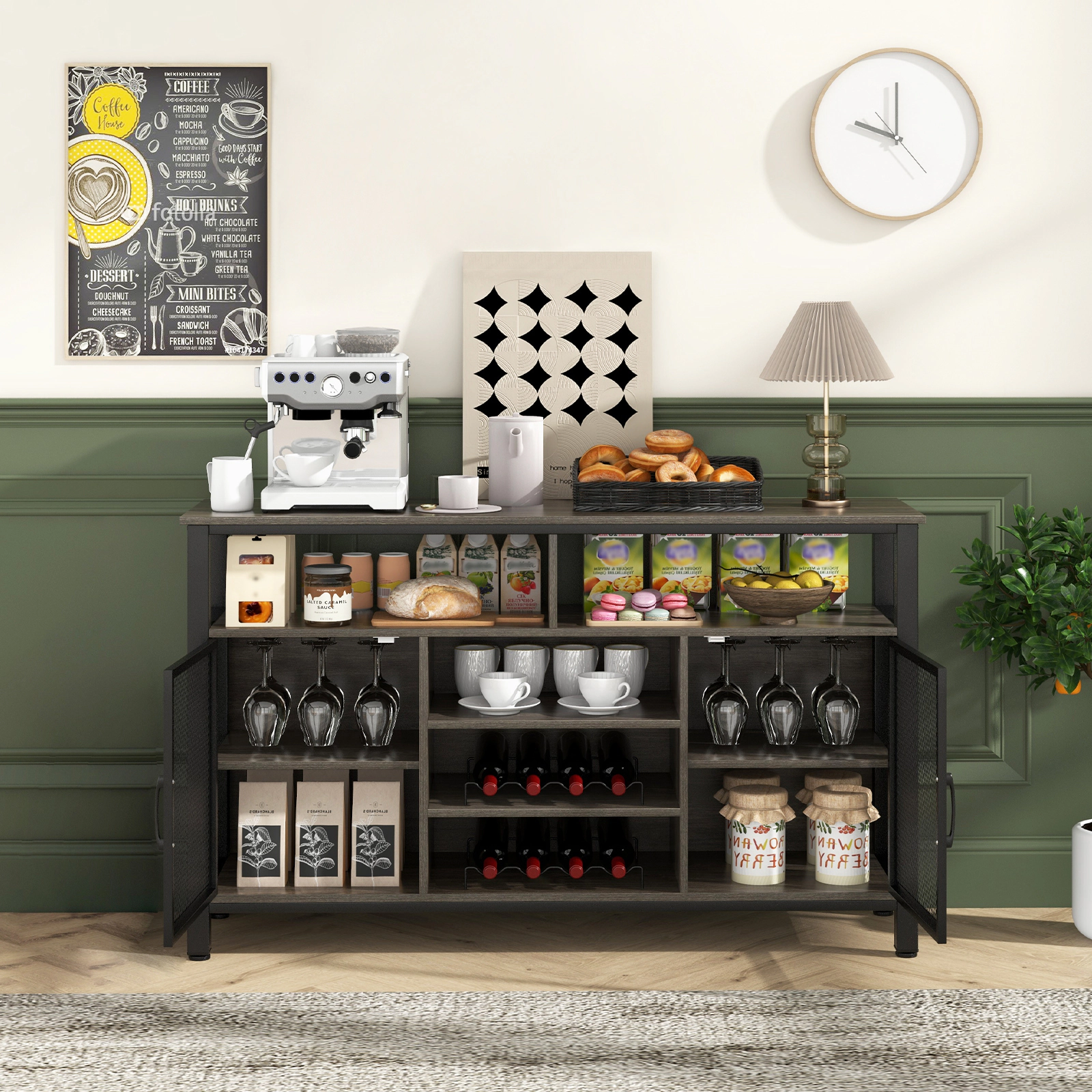 LJG 55-Inch Buffet Sideboard with 8-Bottle Wine Racks and Glass Holders