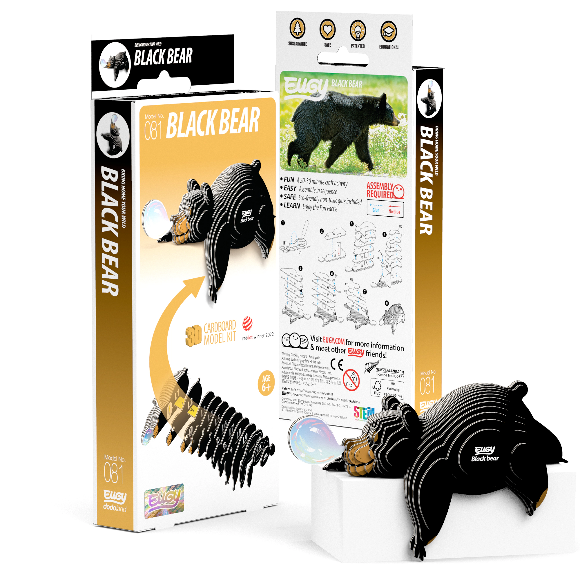 EUGY Black Bear 3D Puzzle - contains 24 puzzle pieces