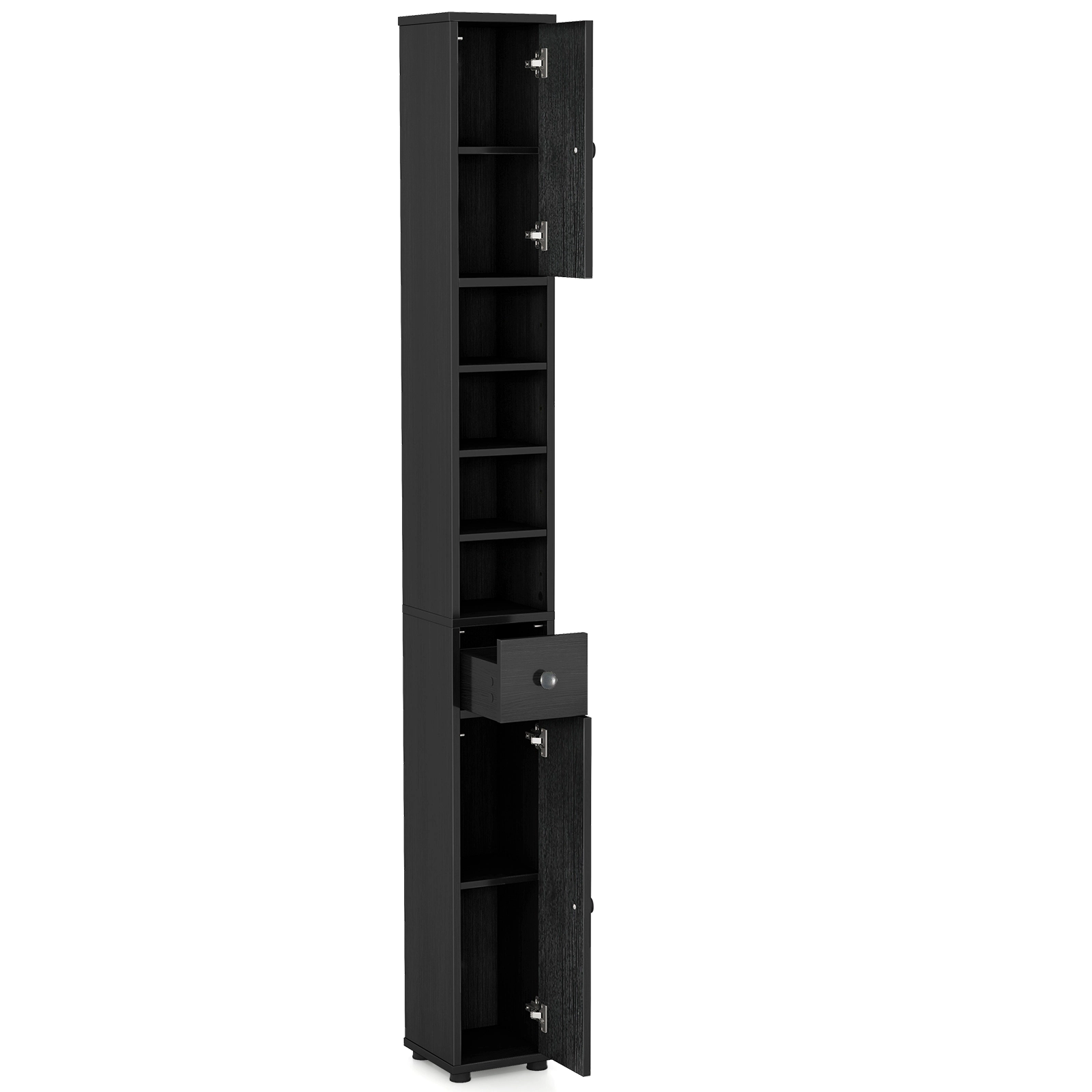 SUGIFT Slim Freestanding Bathroom Cabinet with Drawer and Adjustable Shelves 71-in Tall 110-lb Capacity Black