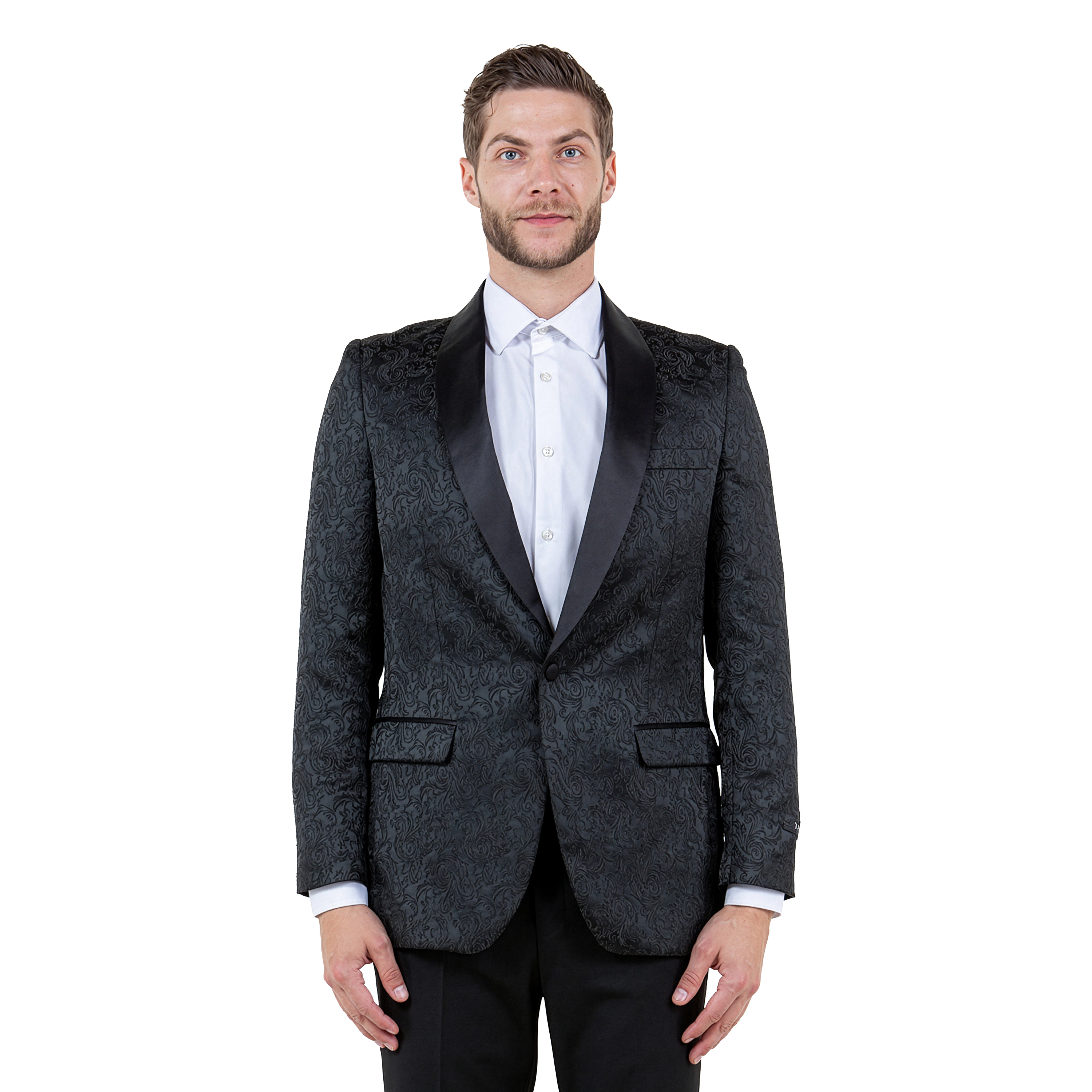 Tazzio Mens Paisley Satin Shawl Collar Tuxedo Jacket