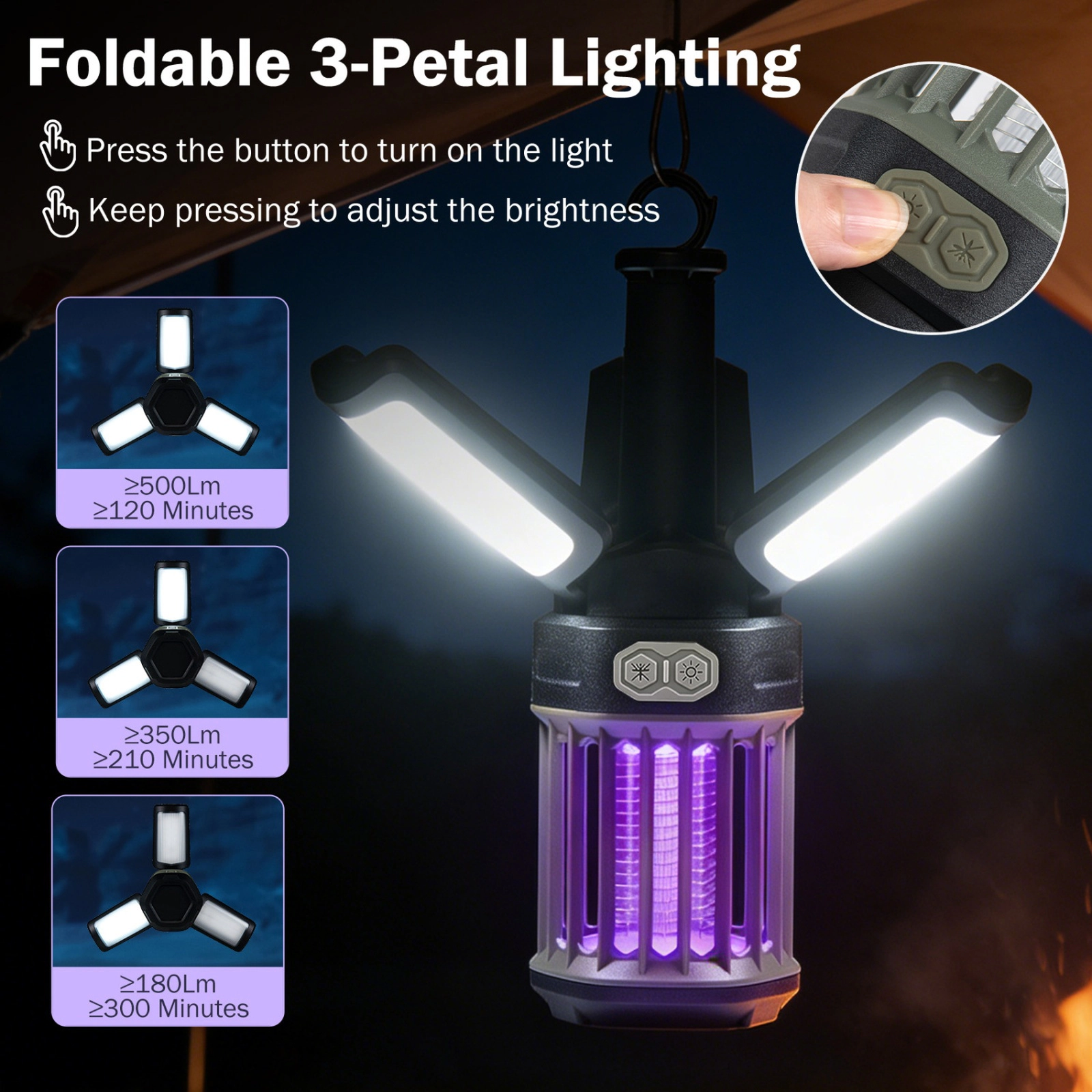 SUGIFT USB-C Rechargeable Outdoor Bug Zapper and Foldable Camping Lantern with 1050V Grid and 269-sq ft Coverage
